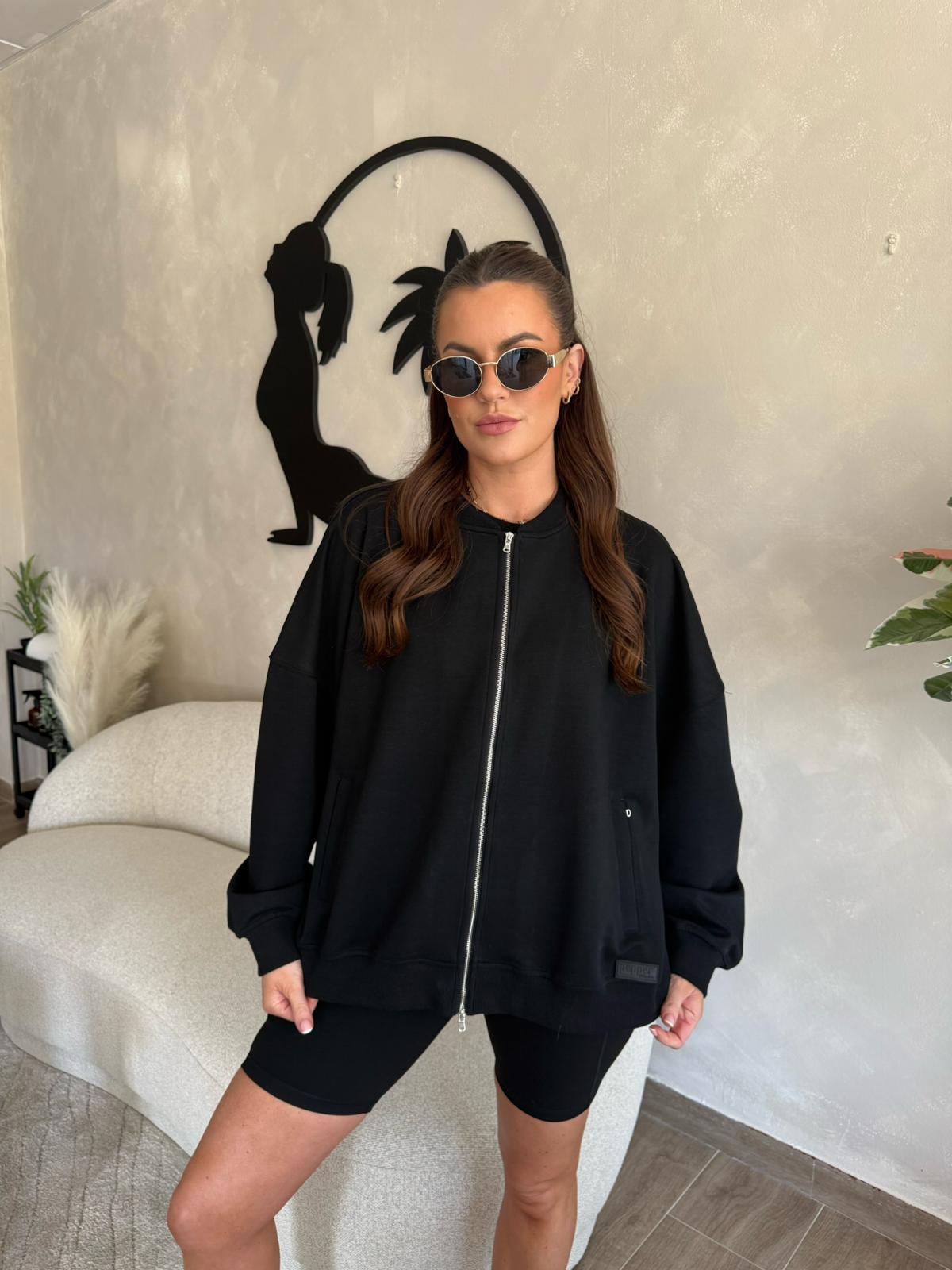 Two-Way Zip Bomber Jacket - Black