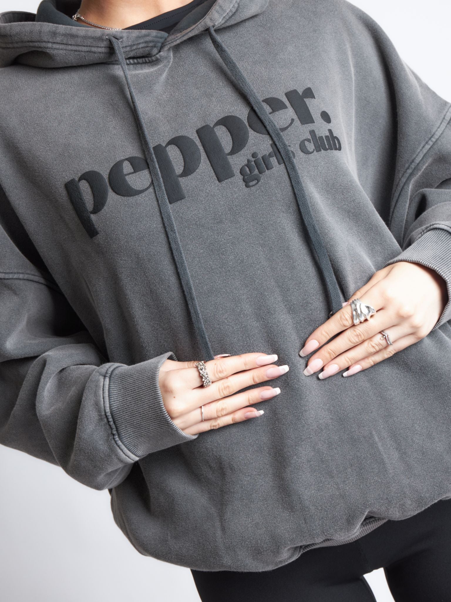 Pepper Girls Club Acid Wash Core Hoodie - Black