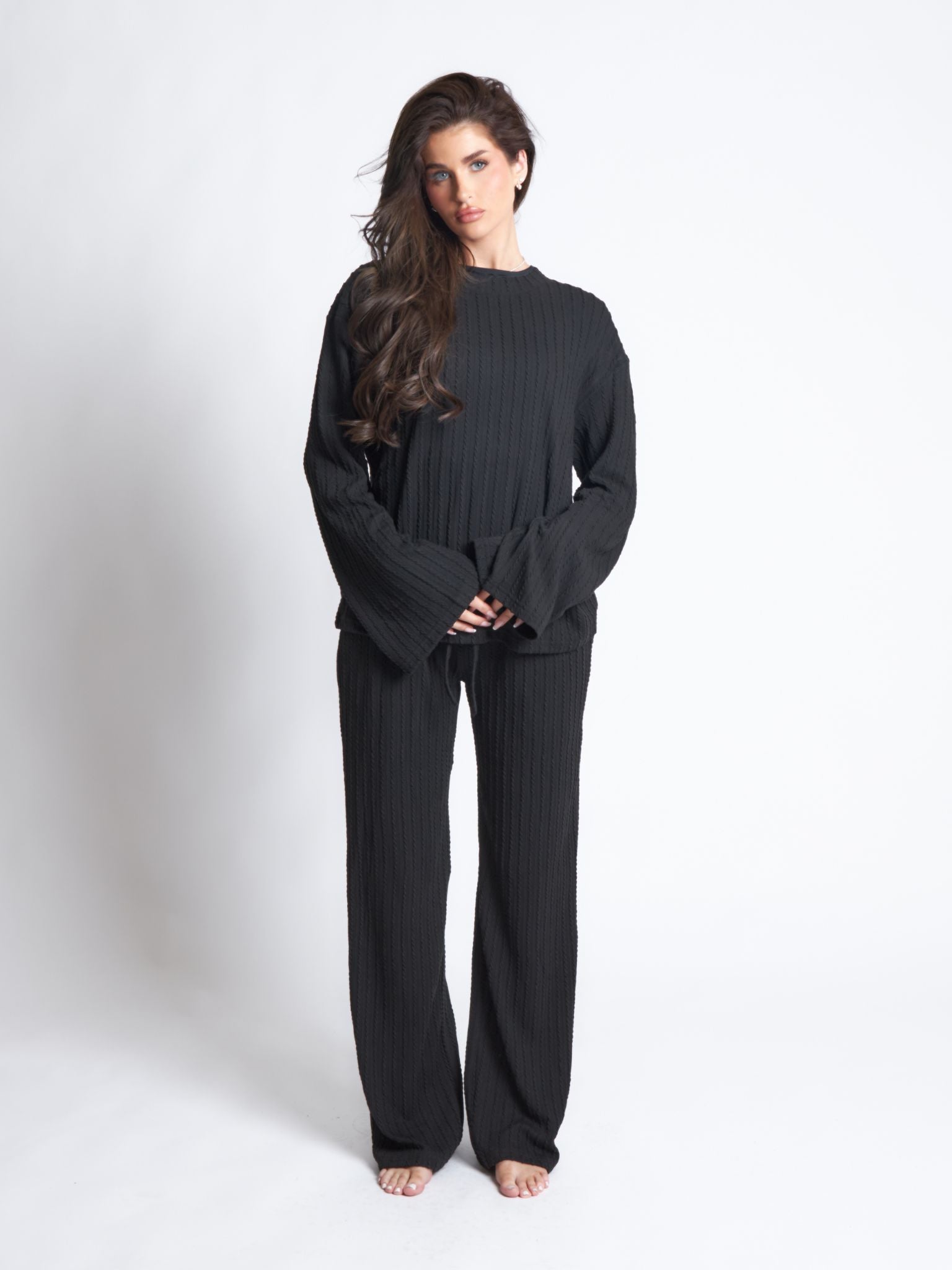 Pepper Girls Club Cable Knit Loungewear Set - Black