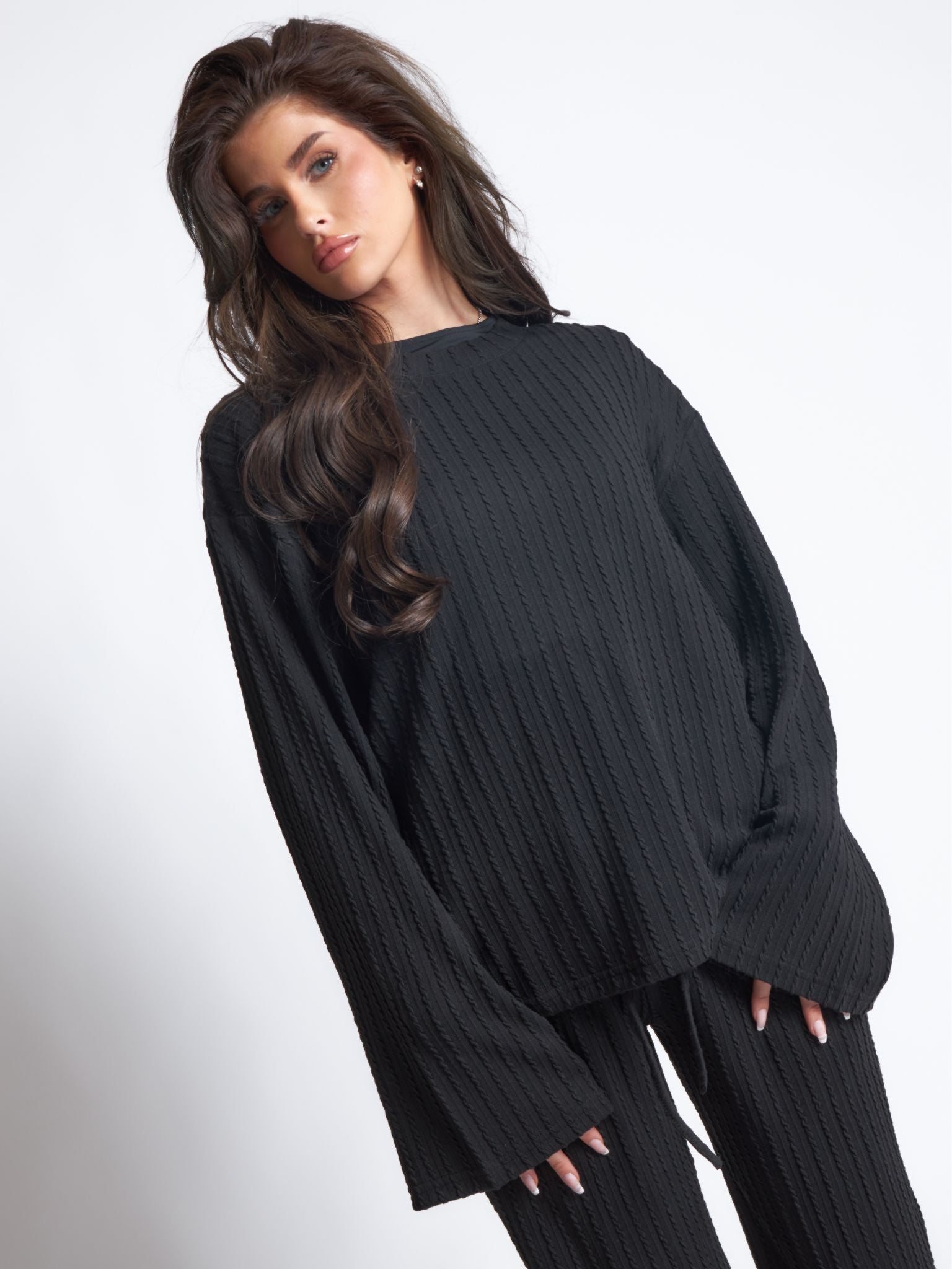 Pepper Girls Club Cable Knit Loungewear Set - Black