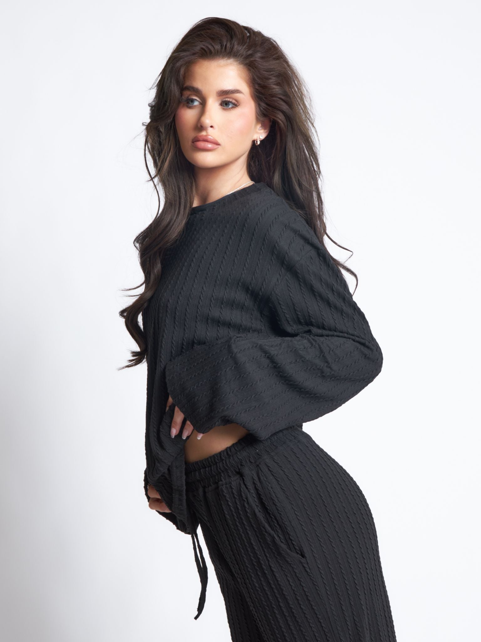 Pepper Girls Club Cable Knit Loungewear Set - Black