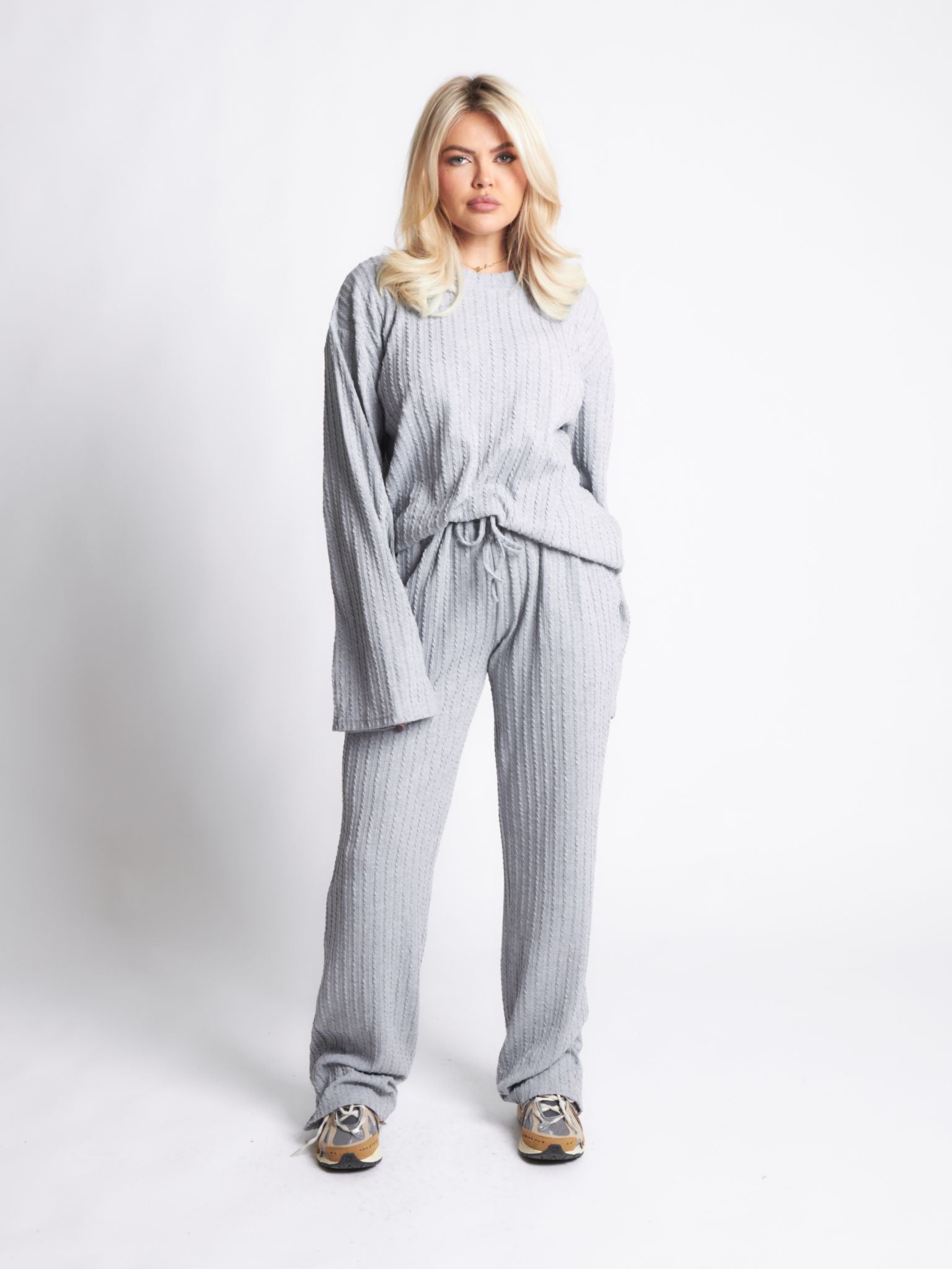 Pepper Girls Club Cable Knit Loungewear Set - Grey