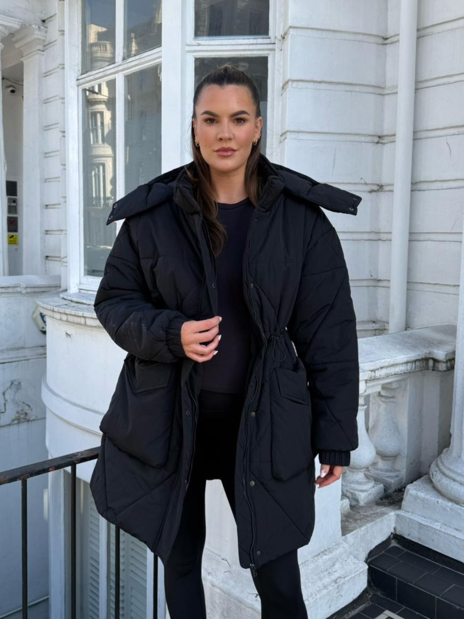 Longline Oversized Puffer Jacket - Black