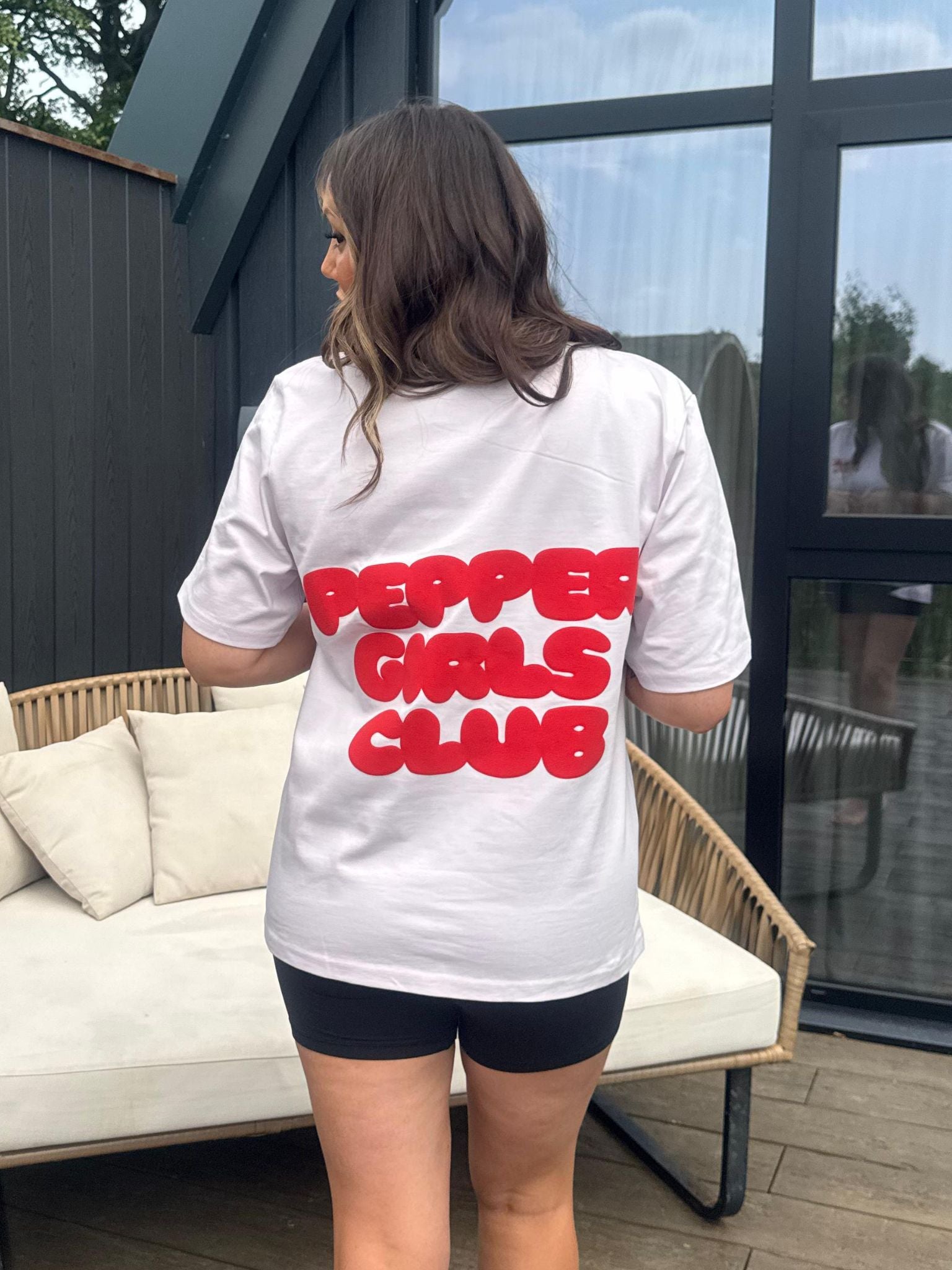 Pepper Girls Club Relaxed Fit Bubble Logo T-Shirt - Orchid/Red - Logo Back