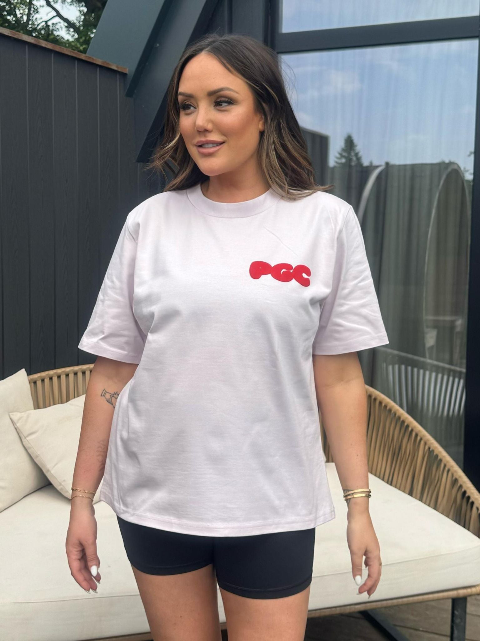 Pepper Girls Club Relaxed Fit Bubble Logo T-Shirt - Orchid/Red