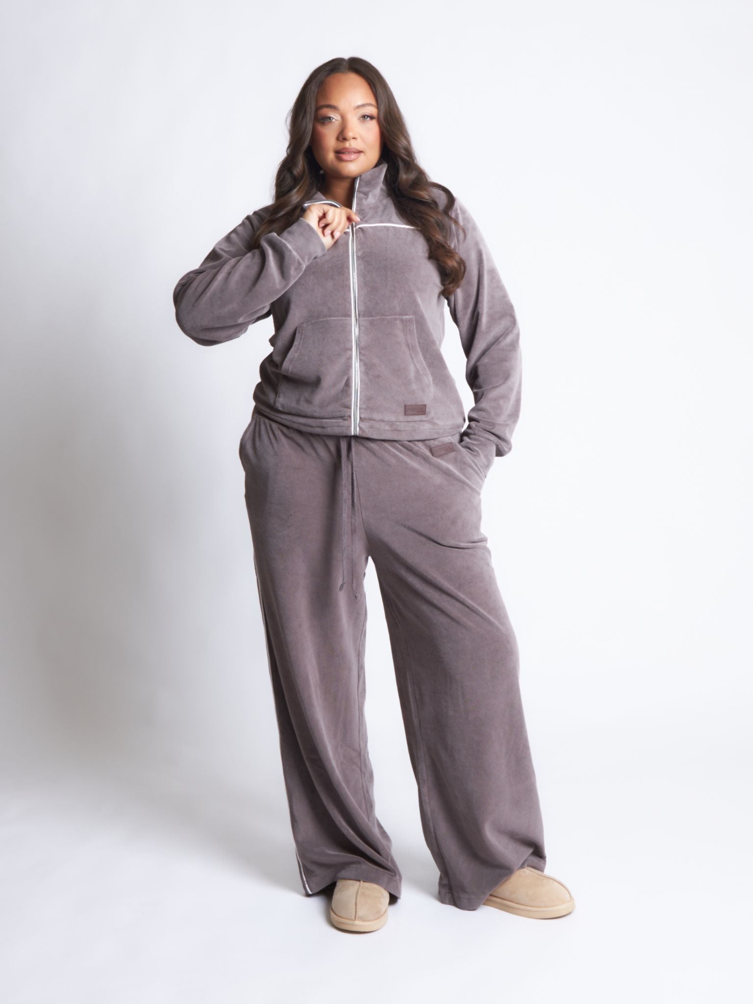 Pepper Girls Club Velour Acid Wash Pants - Espresso