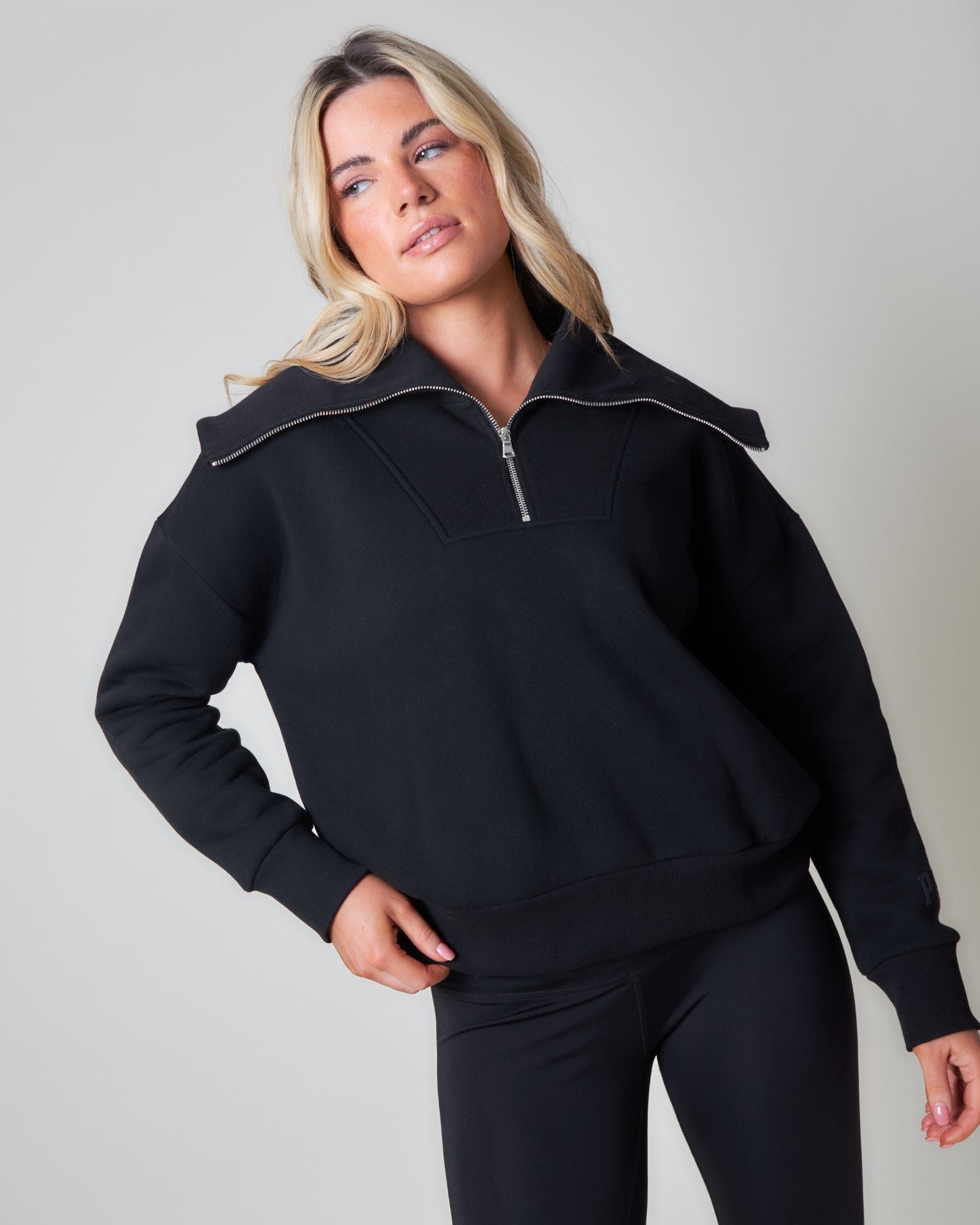 Pepper Girls Club Core Quarter Zip Sweater - Black