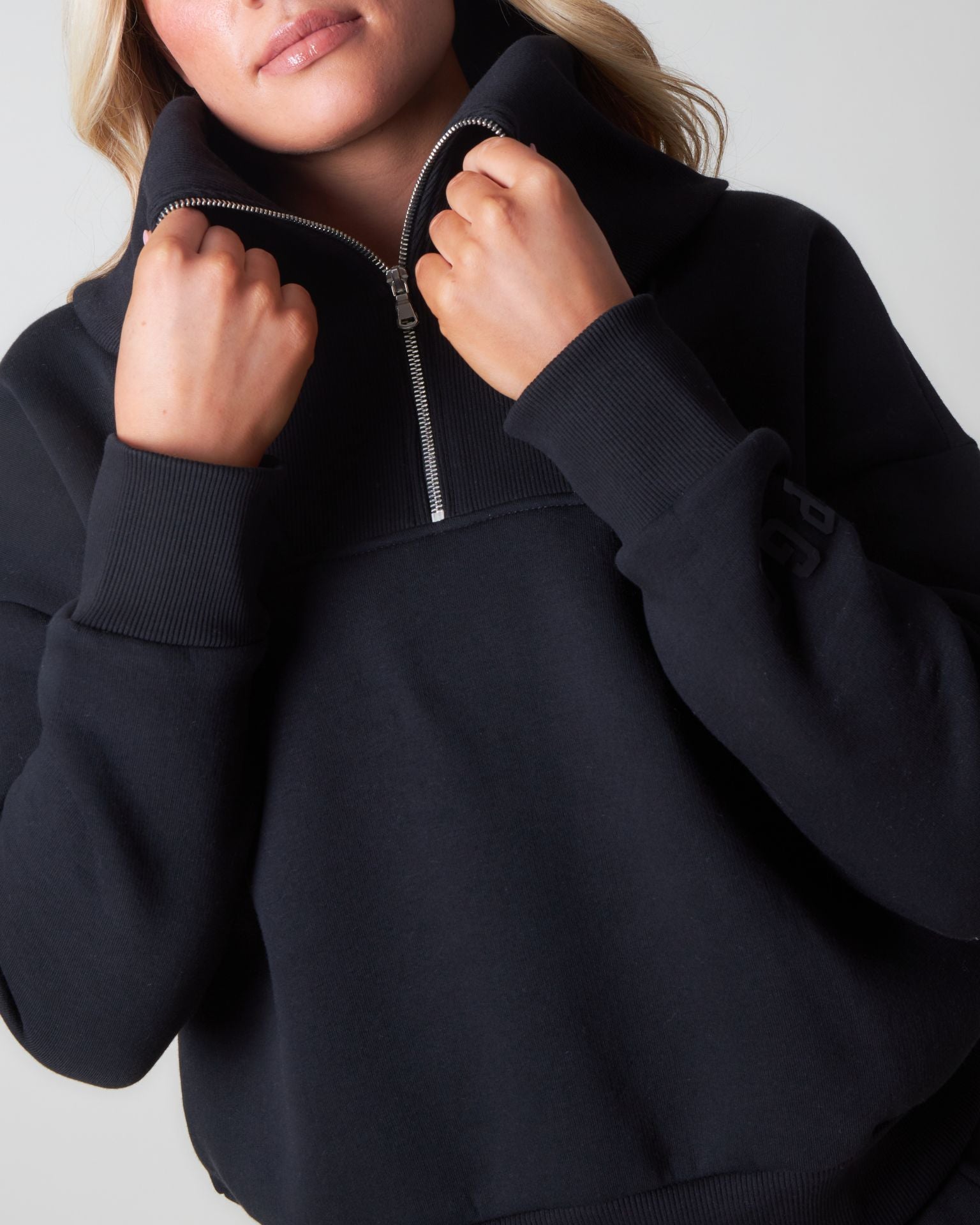 Pepper Girls Club Core Quarter Zip Sweater - Black