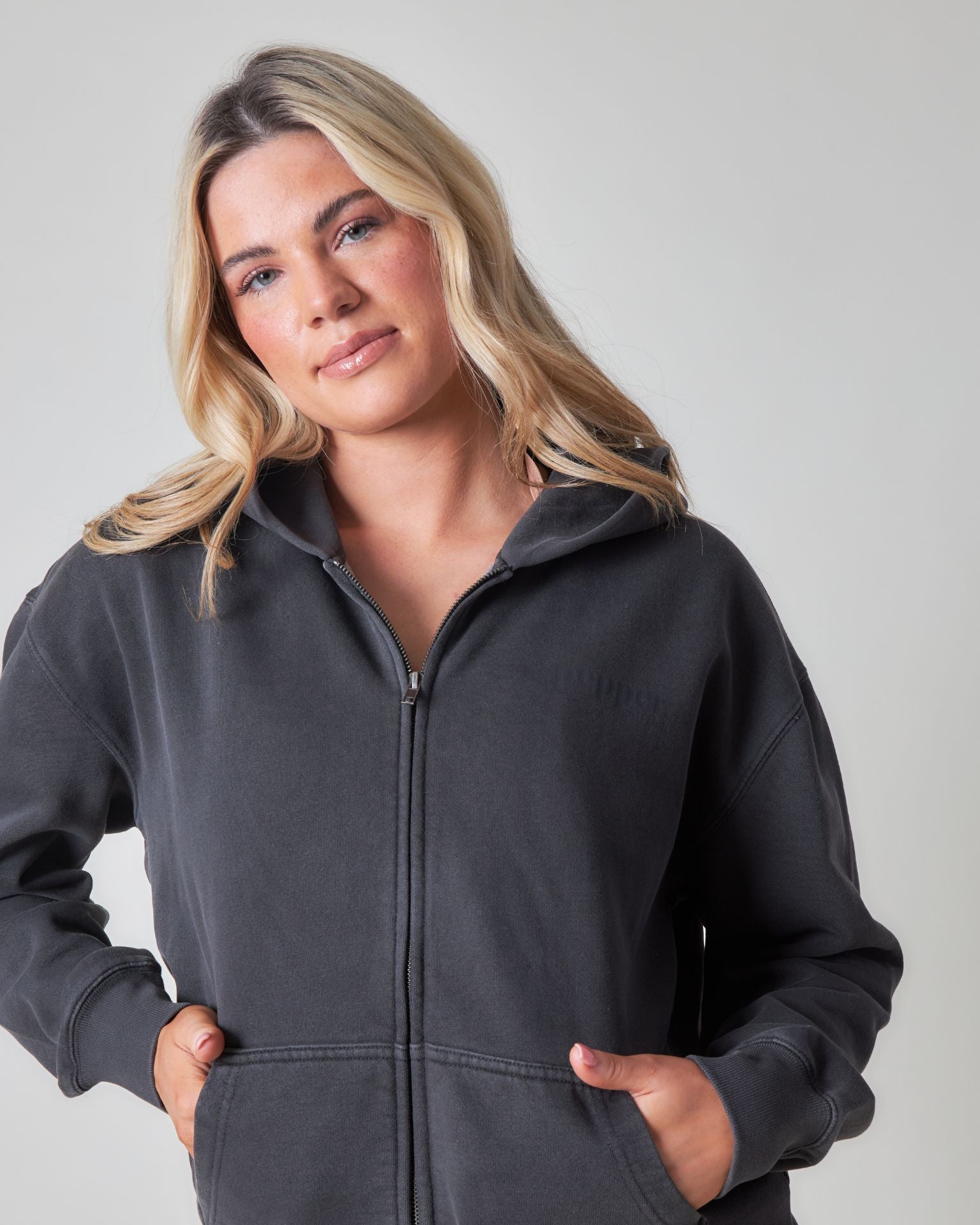 Pepper Girls Club Core Washed Full Zip Hoodie - Washed Black