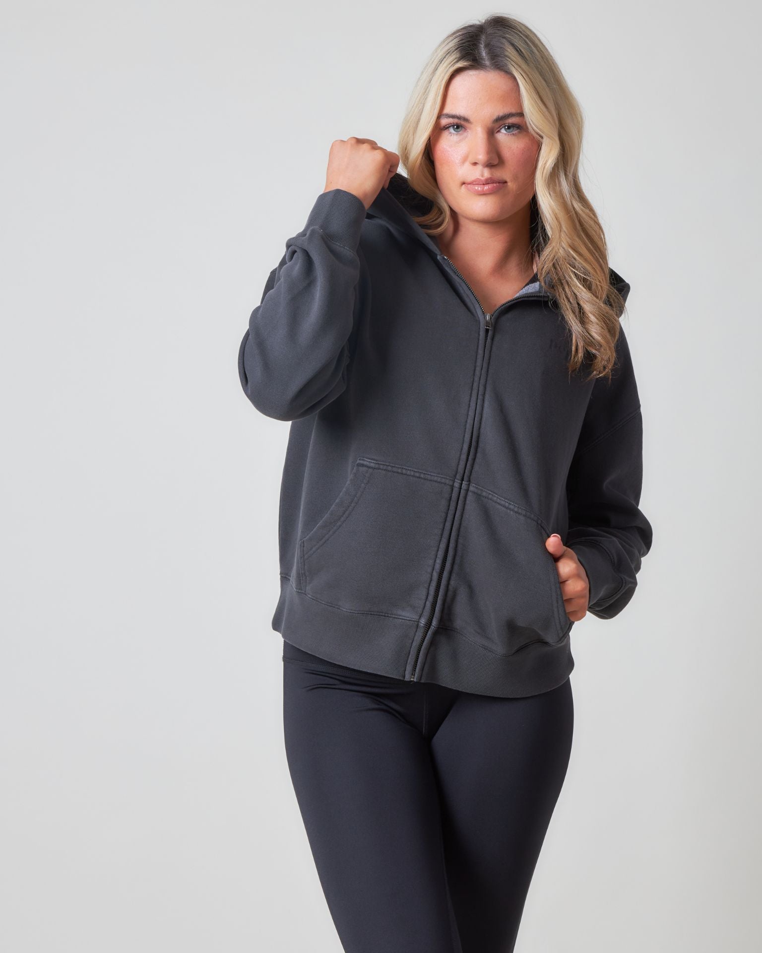 Pepper Girls Club Core Washed Full Zip Hoodie - Washed Black