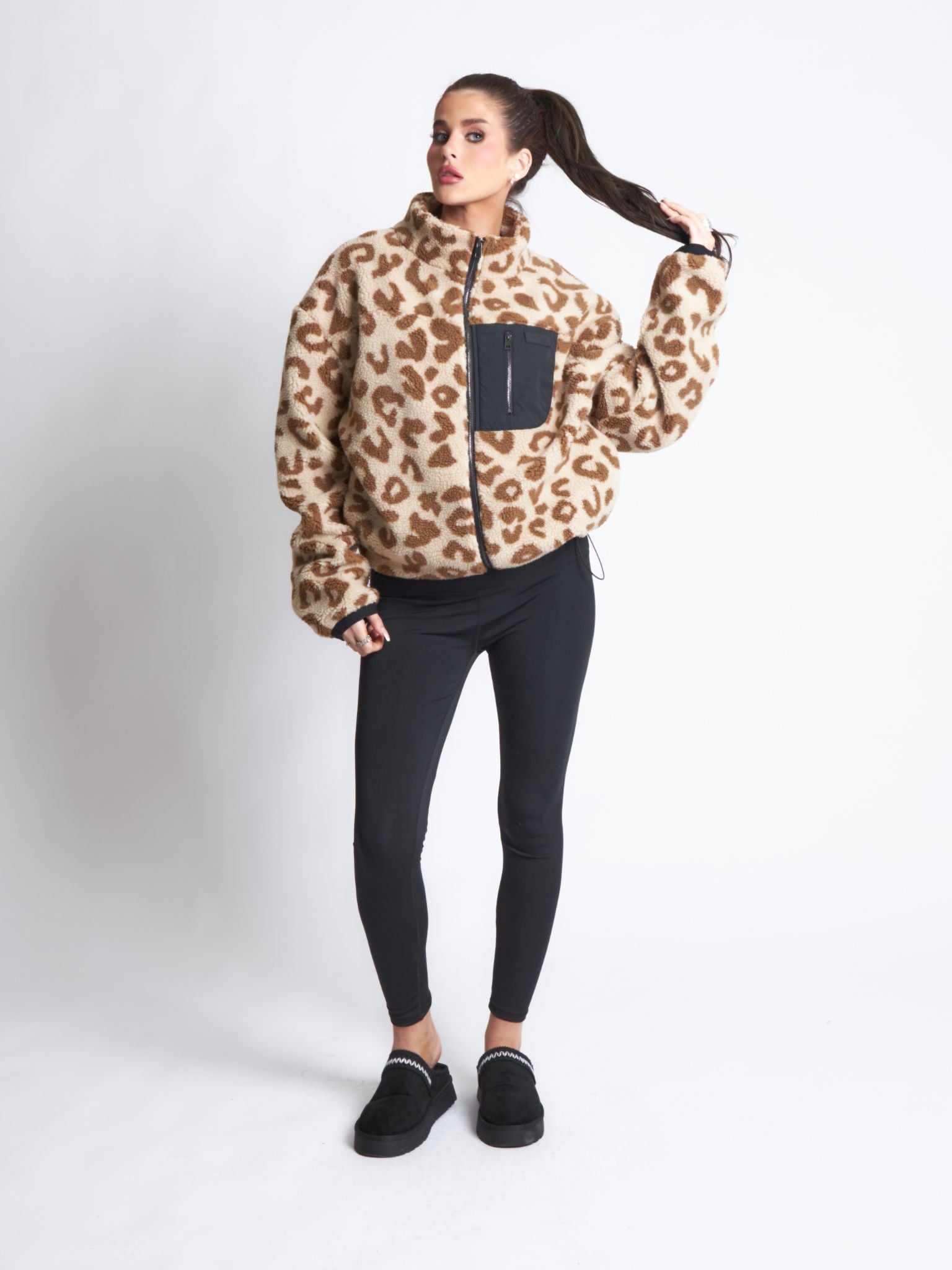 Pepper Girls Club Leopard Print Zip Up Fleece