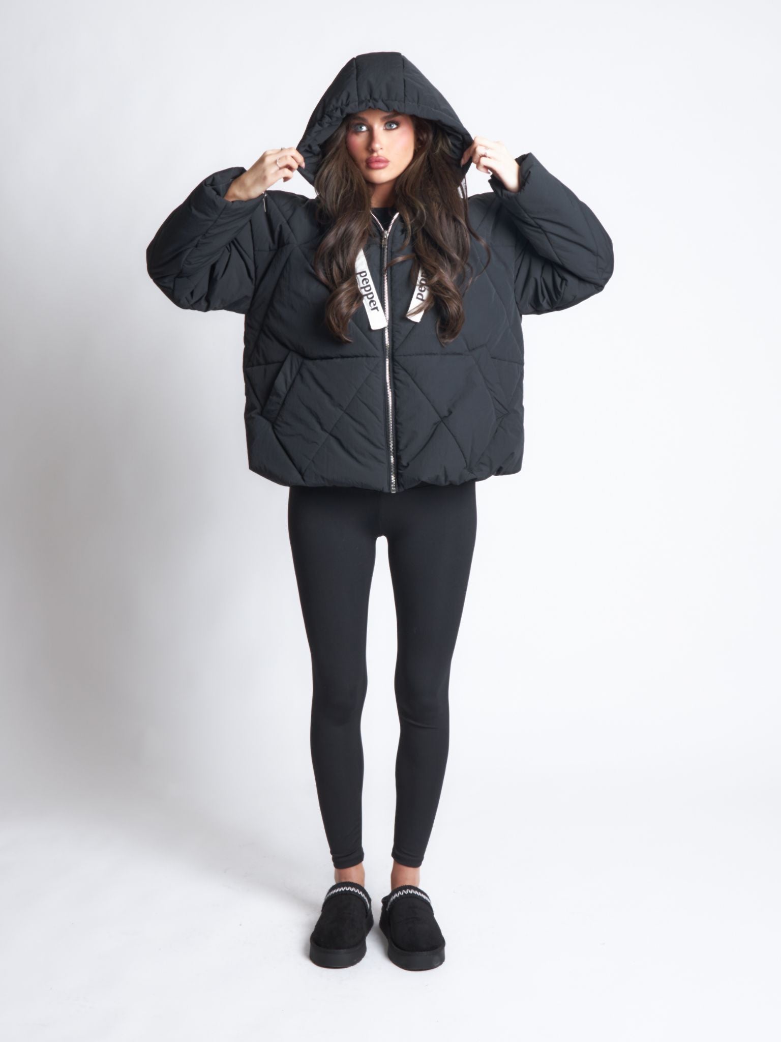 Pepper Girls Club Quilted Puffer Jacket - Black