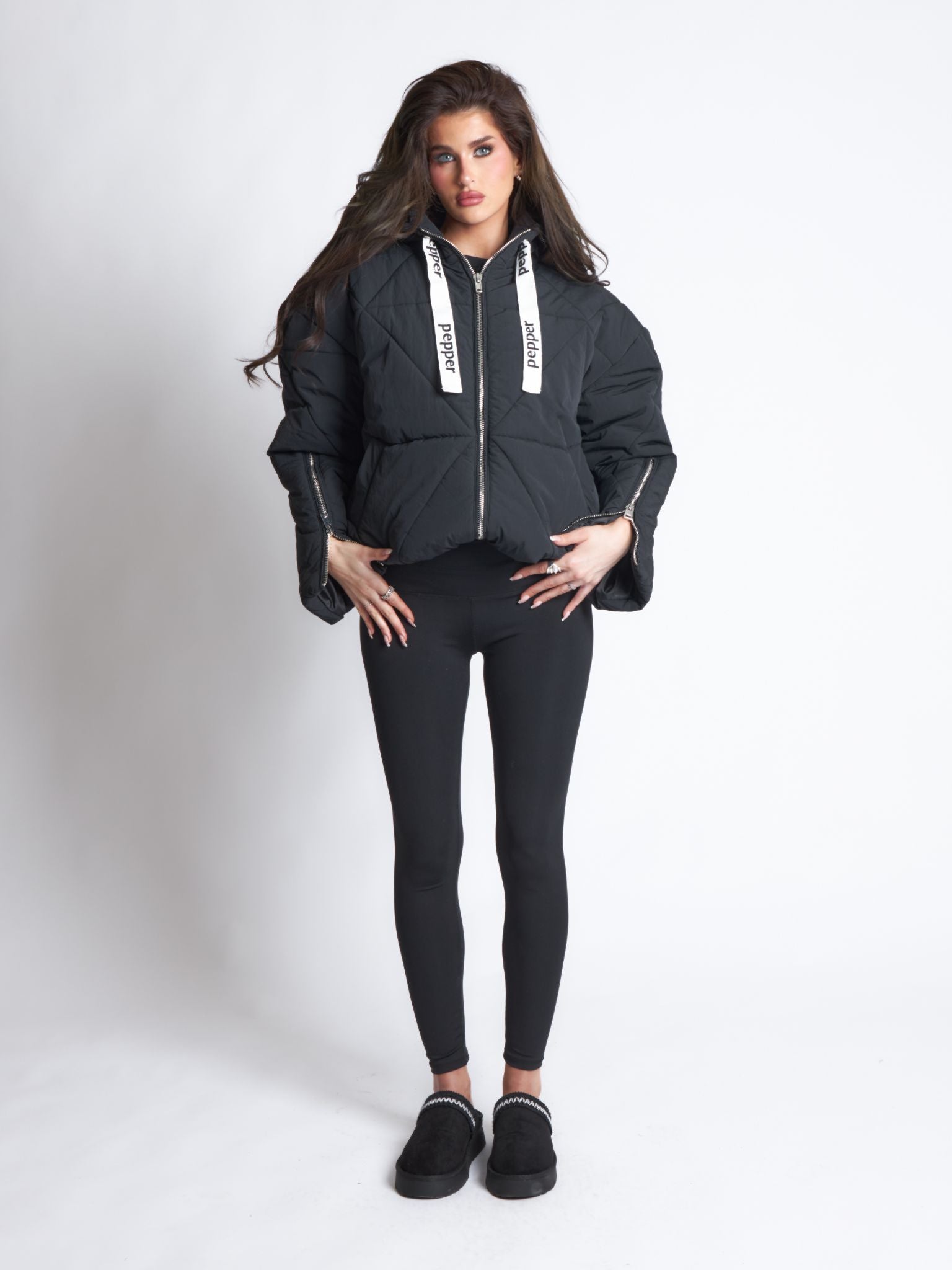 Pepper Girls Club Quilted Puffer Jacket - Black