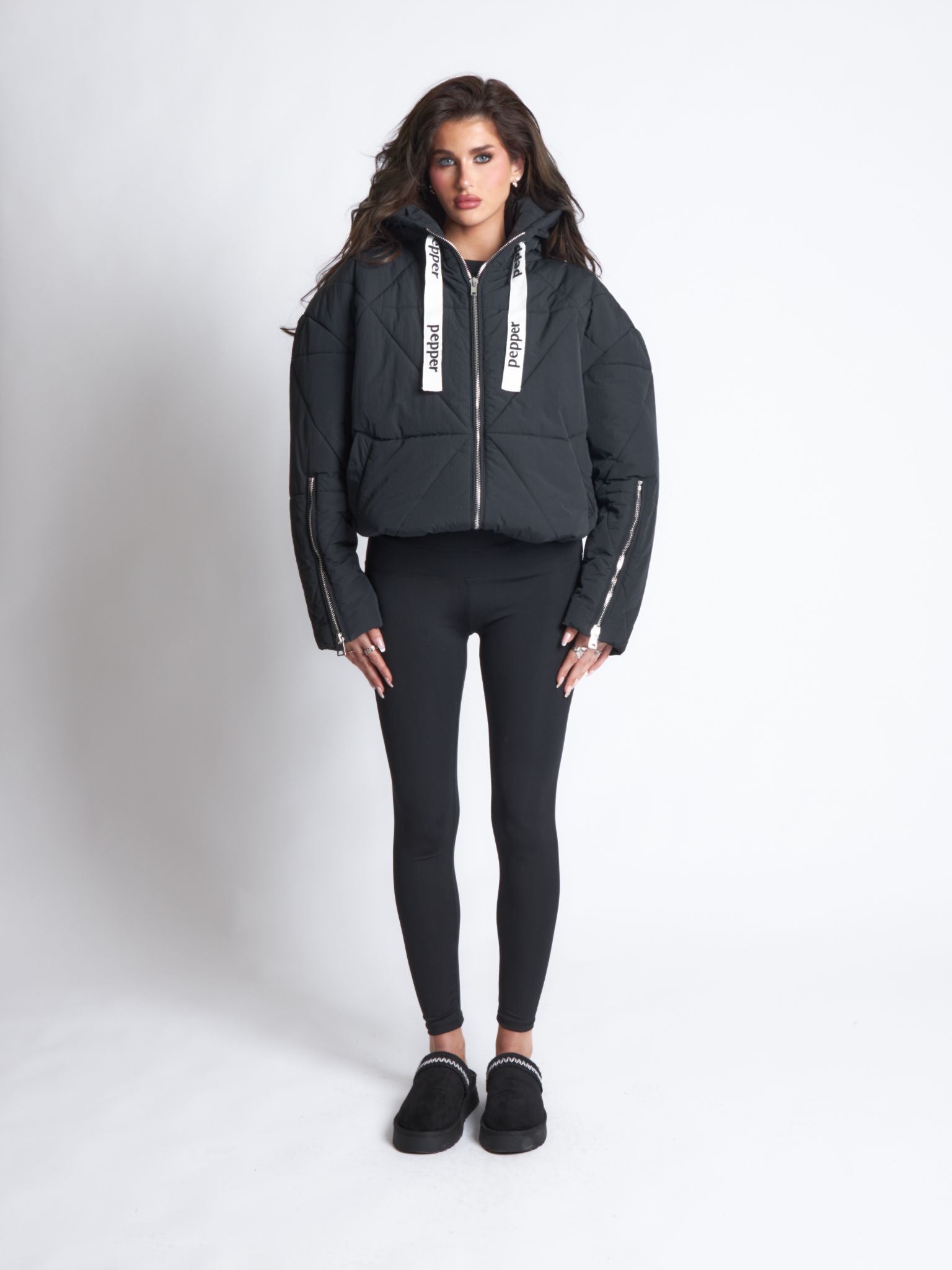 Pepper Girls Club Quilted Puffer Jacket - Black