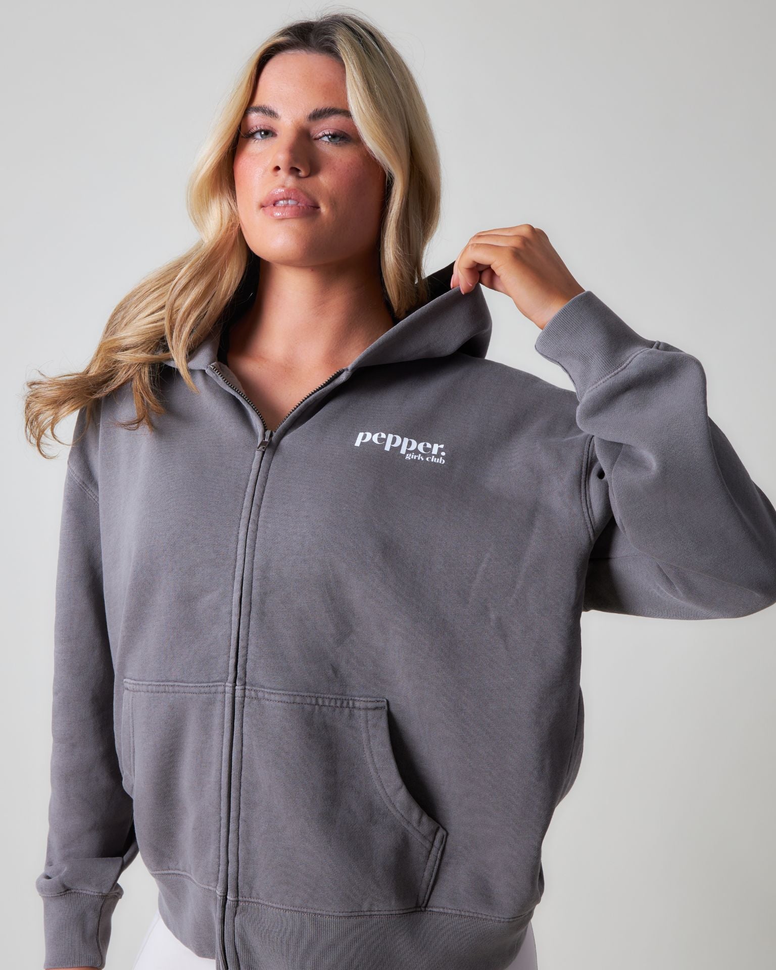 Pepper Girls Club Core Washed Full Zip Hoodie - Washed Grey