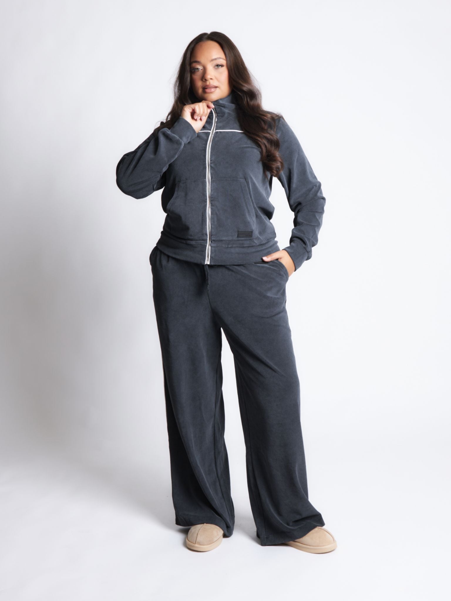 Pepper Girls Club Velour Acid Wash Pants - Black