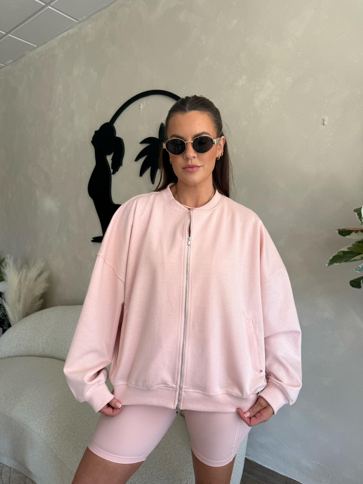 Two-Way Zip Bomber Jacket - Pink