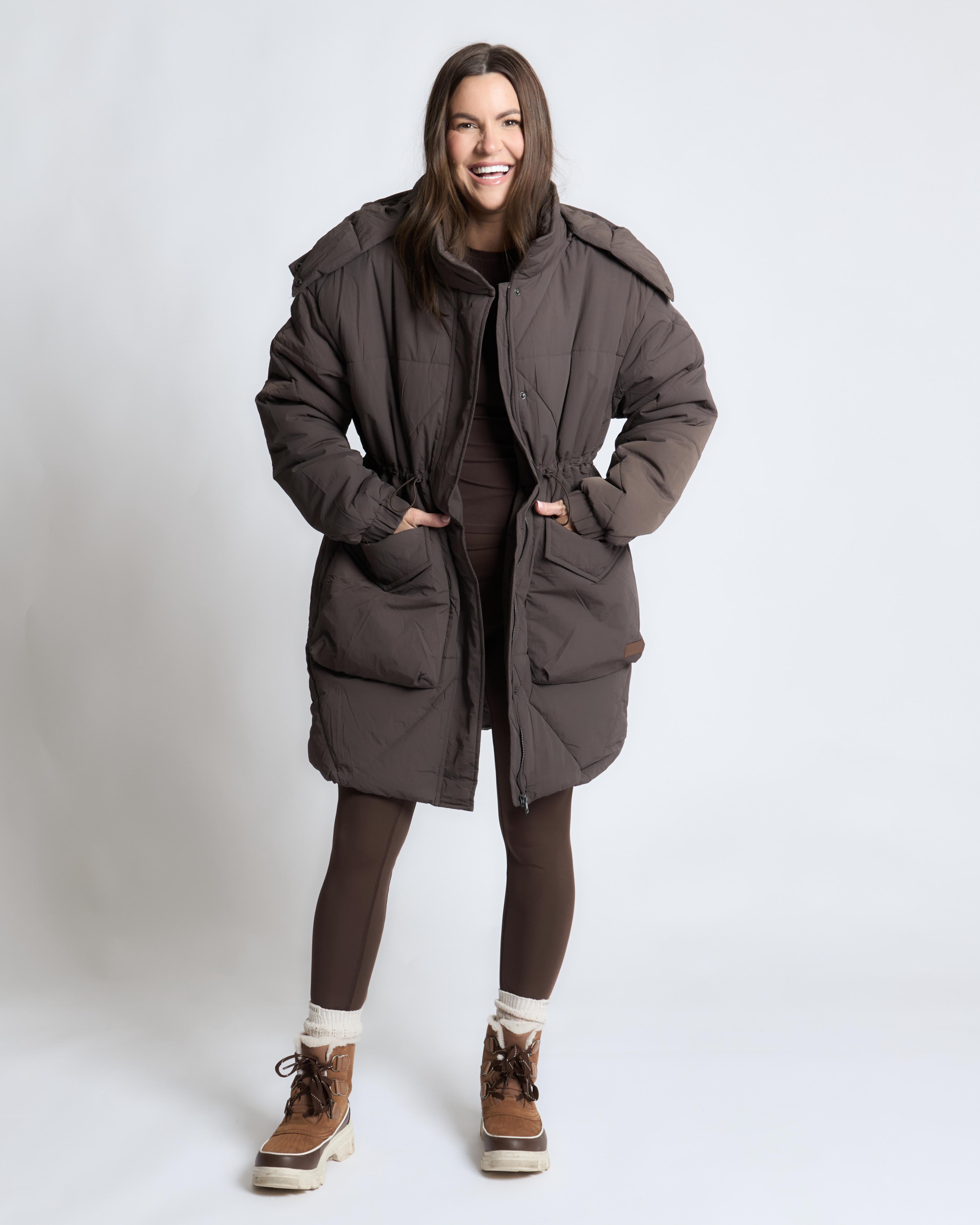 Longline Oversized Puffer Jacket - Brown