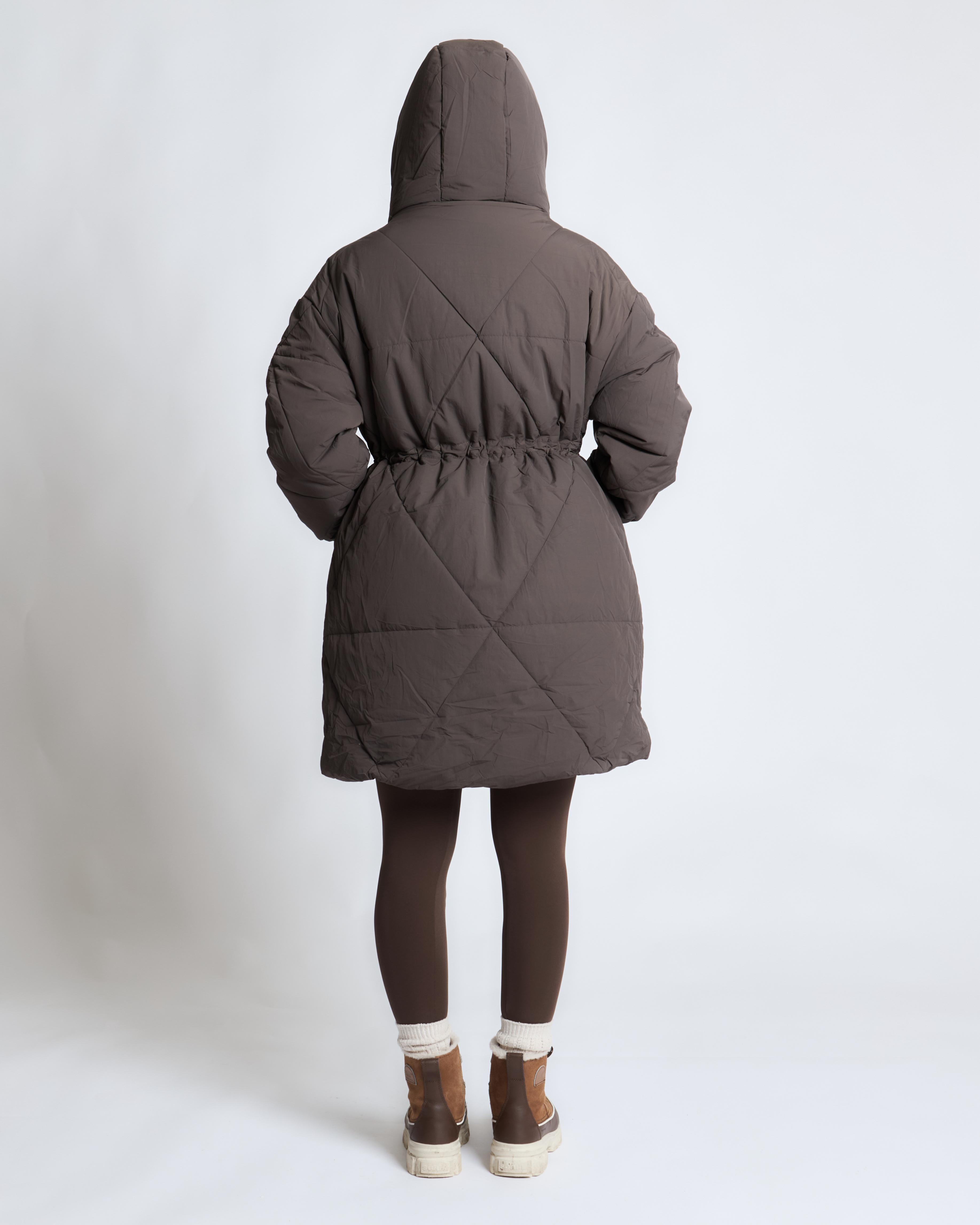 Longline Oversized Puffer Jacket - Brown