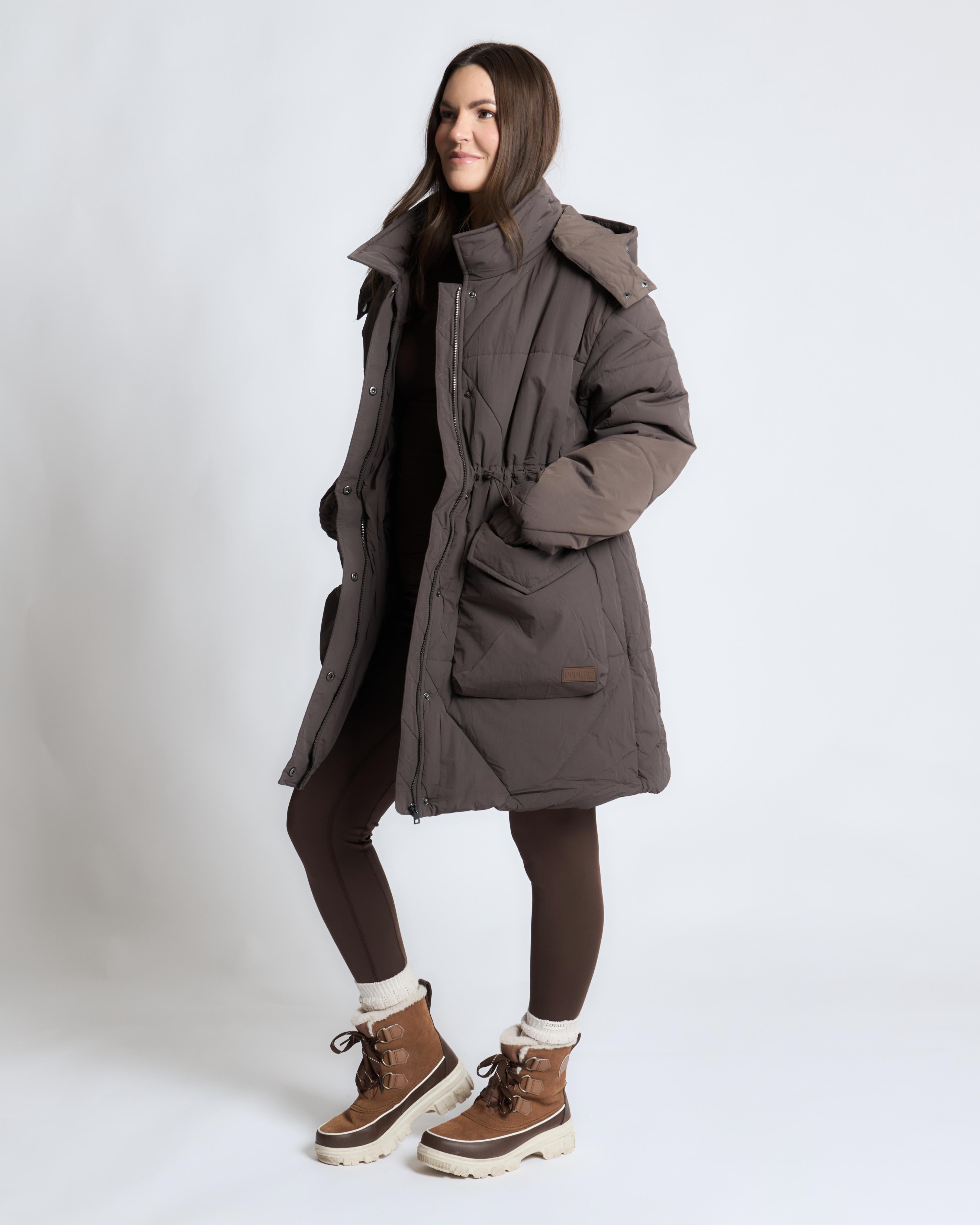 Longline Oversized Puffer Jacket - Brown