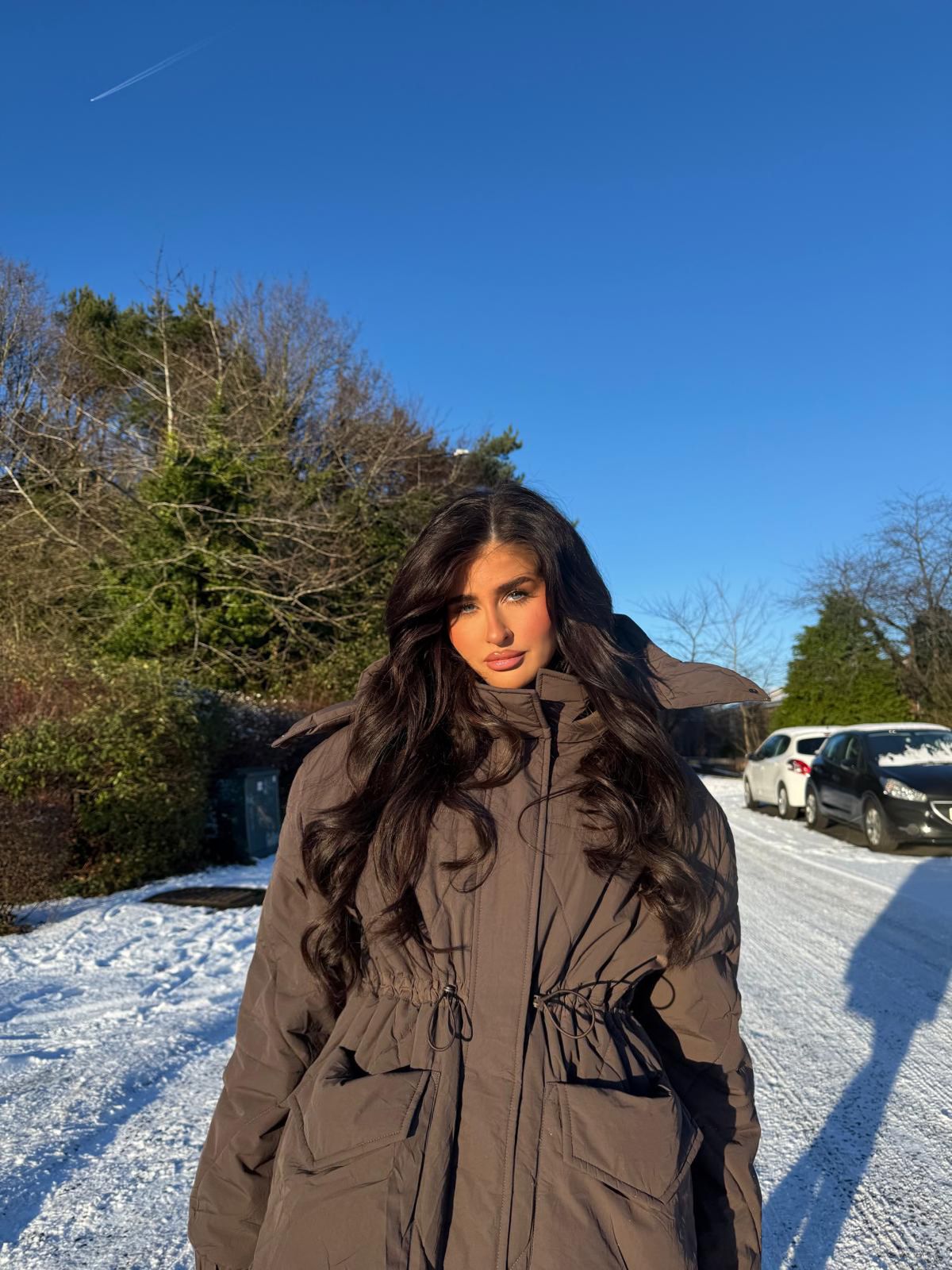 Longline Oversized Puffer Jacket - Brown