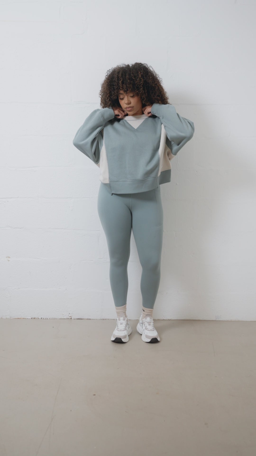 Pepper Girls Club Contrast Crew Neck Sweater - Sage - VIdeo