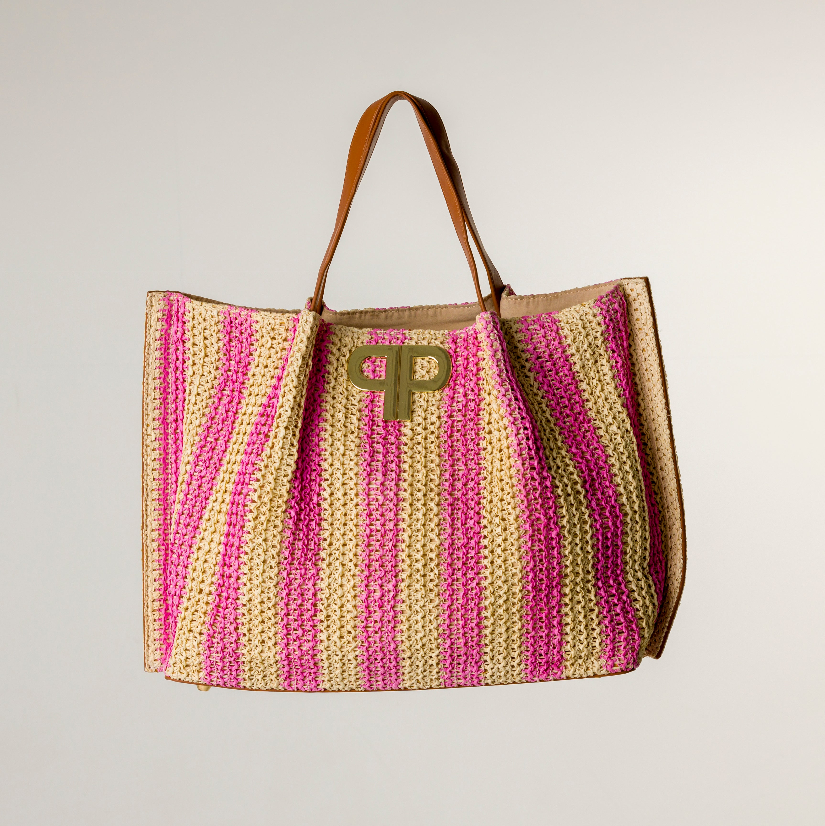 Pepper Straw Tote Bag - Pink Stripe