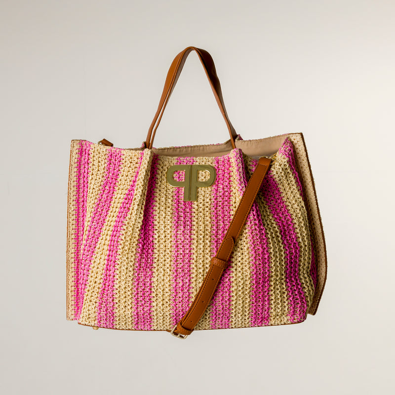 Pepper Straw Tote Bag - Pink Stripe – Pepper Girls Club