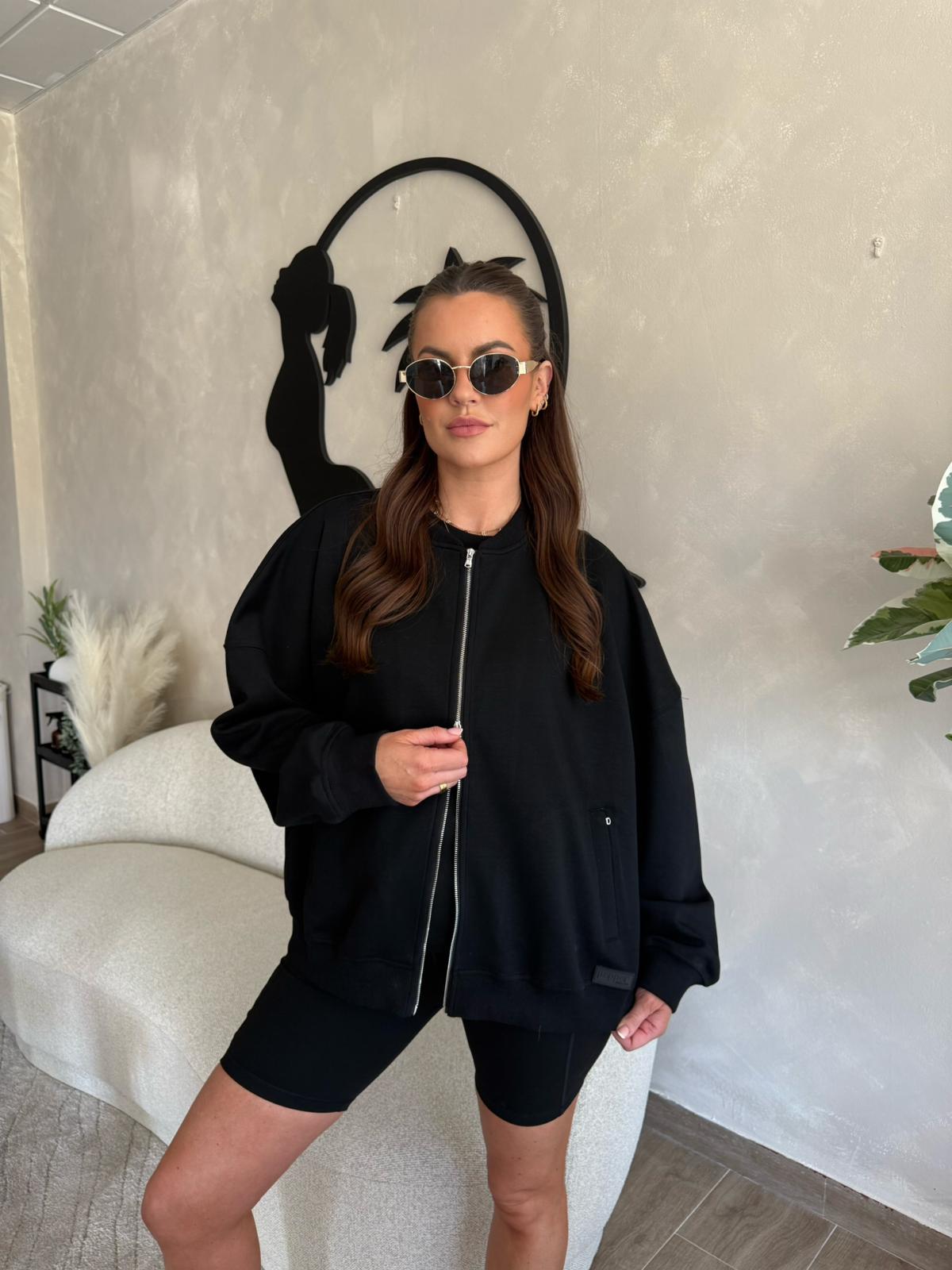 Two-Way Zip Bomber Jacket - Black