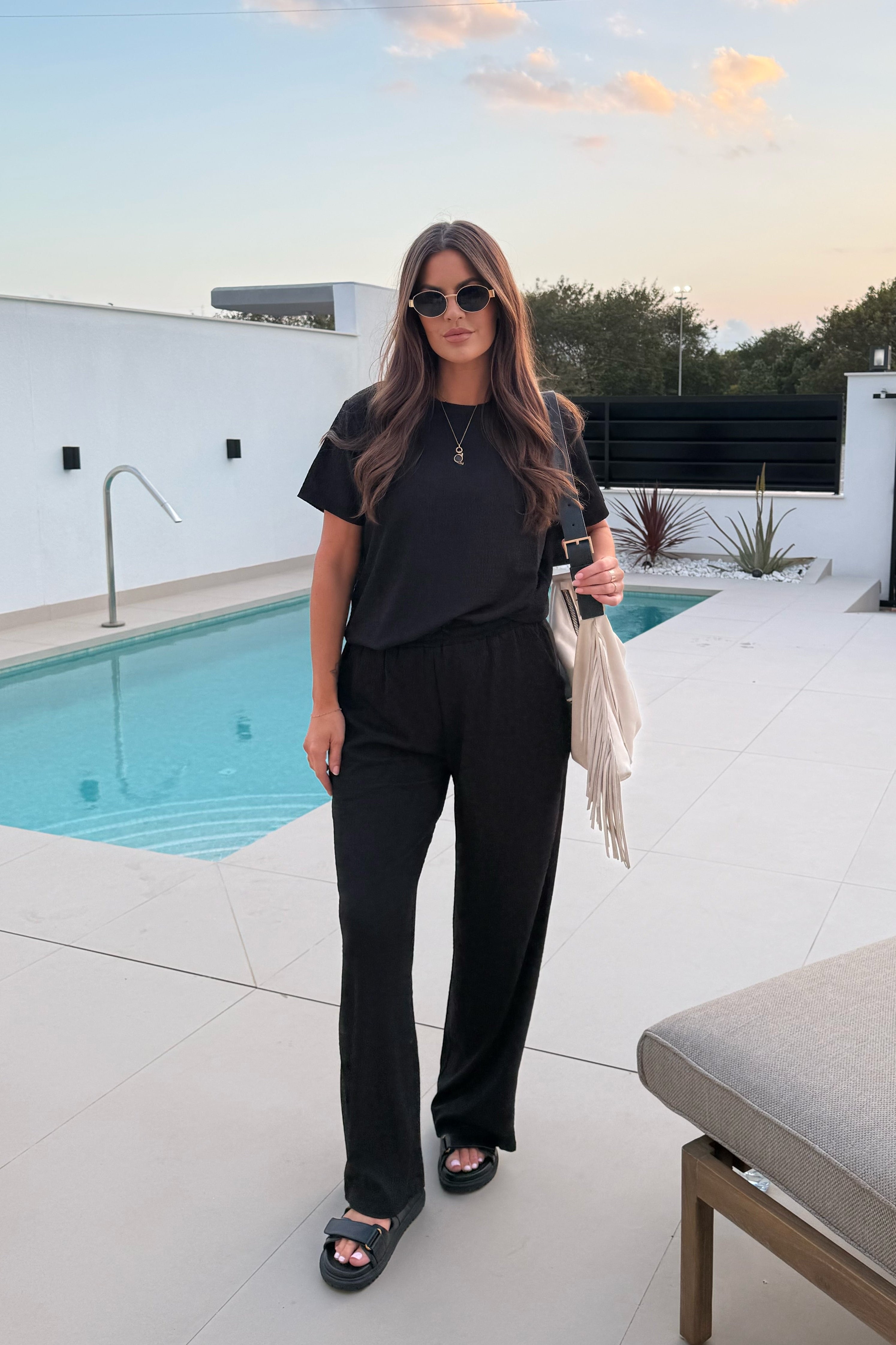 Black Crinkle Trousers