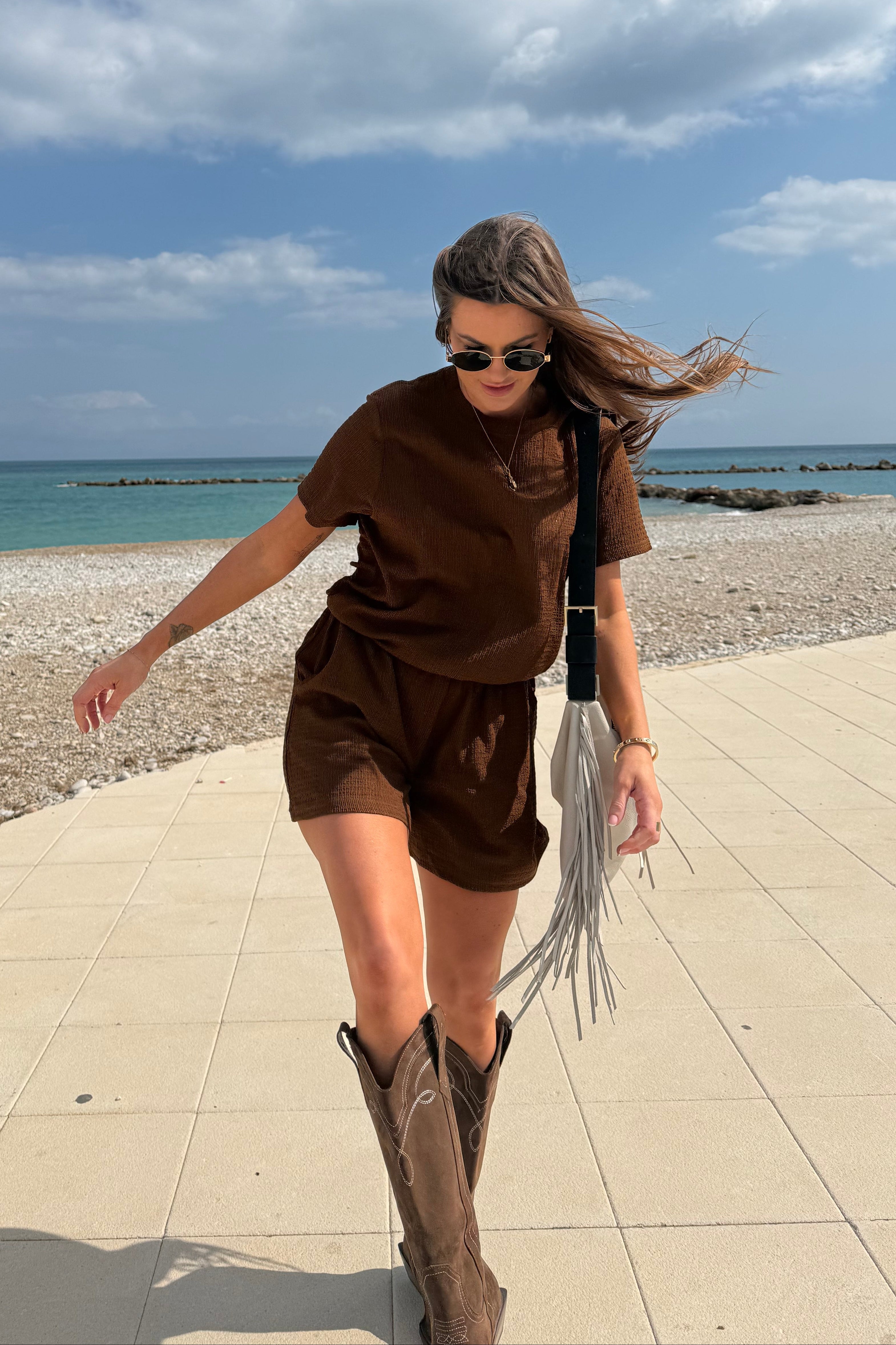 Brown Crinkle Shorts