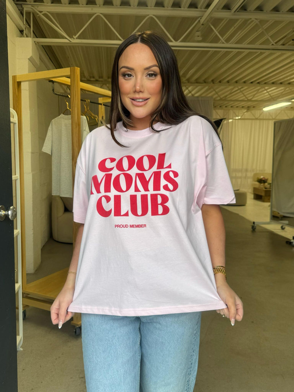 Pink Cool Ladies T Shirts Cool Moms Club Oversized T-Shirt Pink