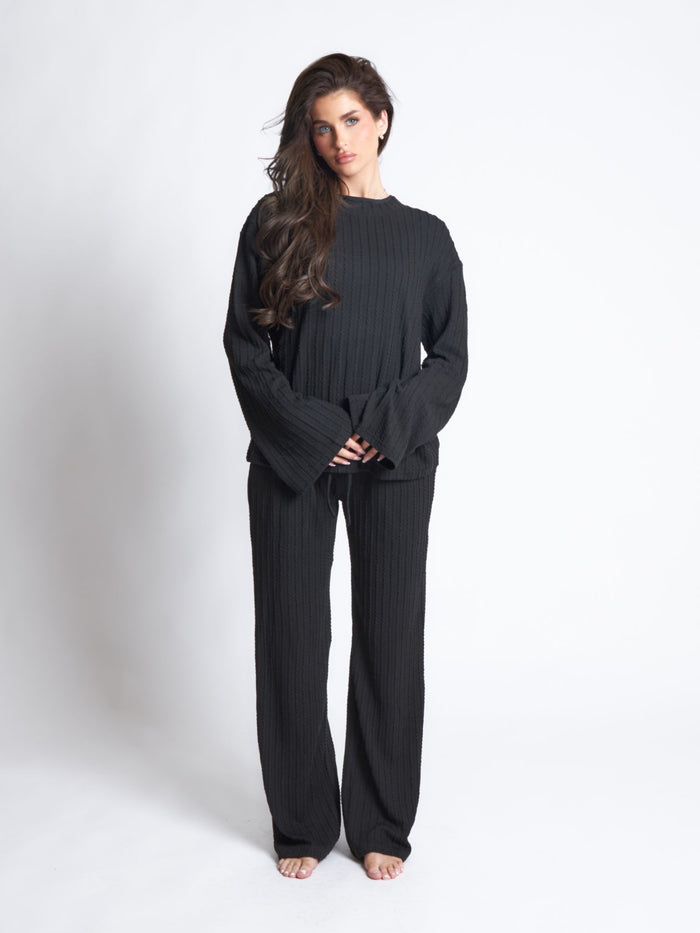 Grey Fine Cable Knit Loungewear Set - Lizette main image 0