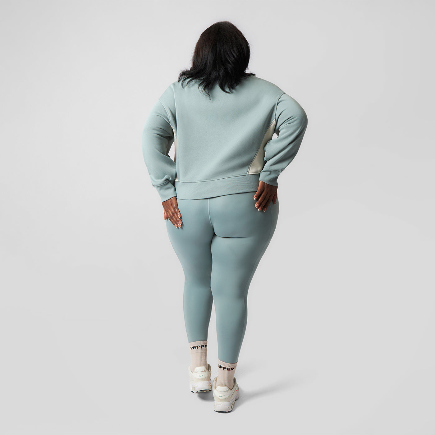 Pepper Girls Club Contrast Crew Neck Sweater - Sage