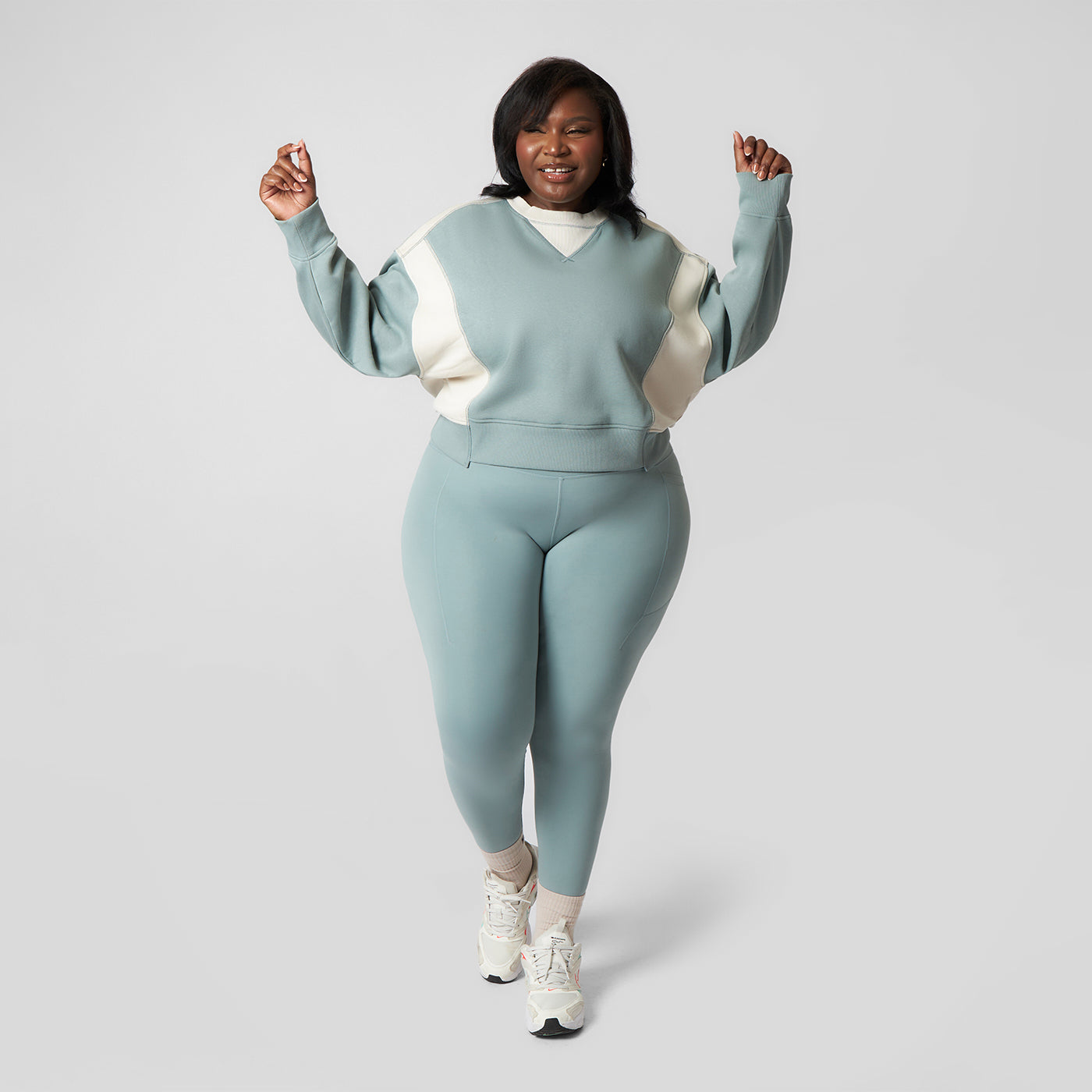 Pepper Girls Club Contrast Crew Neck Sweater - Sage