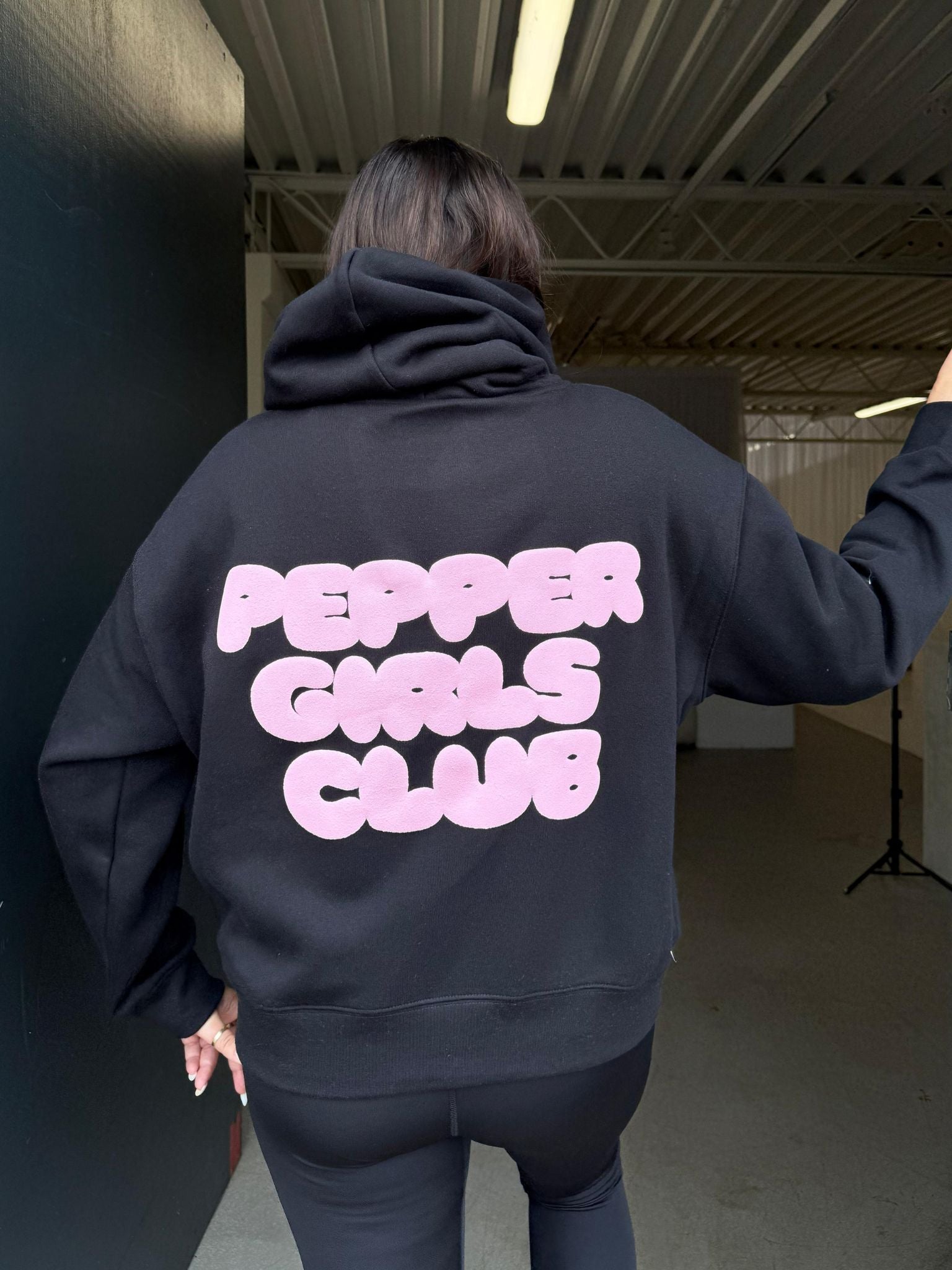 Relaxed Fit Bubble Logo Hoodie - Black/Pink