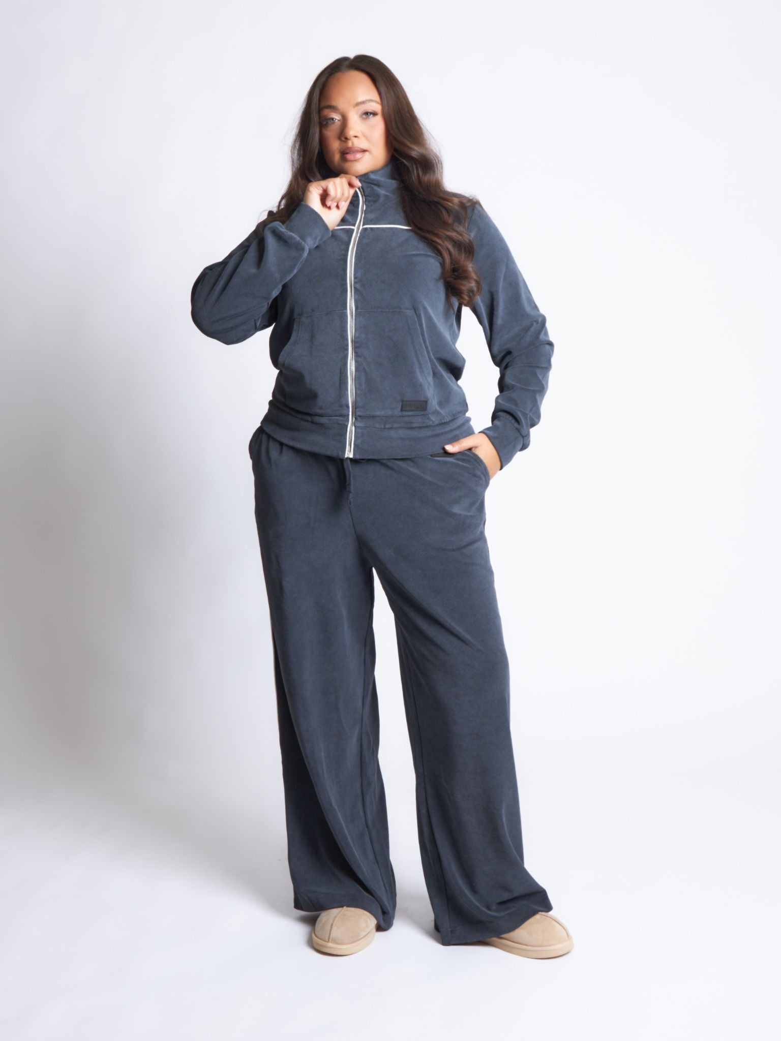 Pepper Girls Club Velour Acid Wash Pants - Black