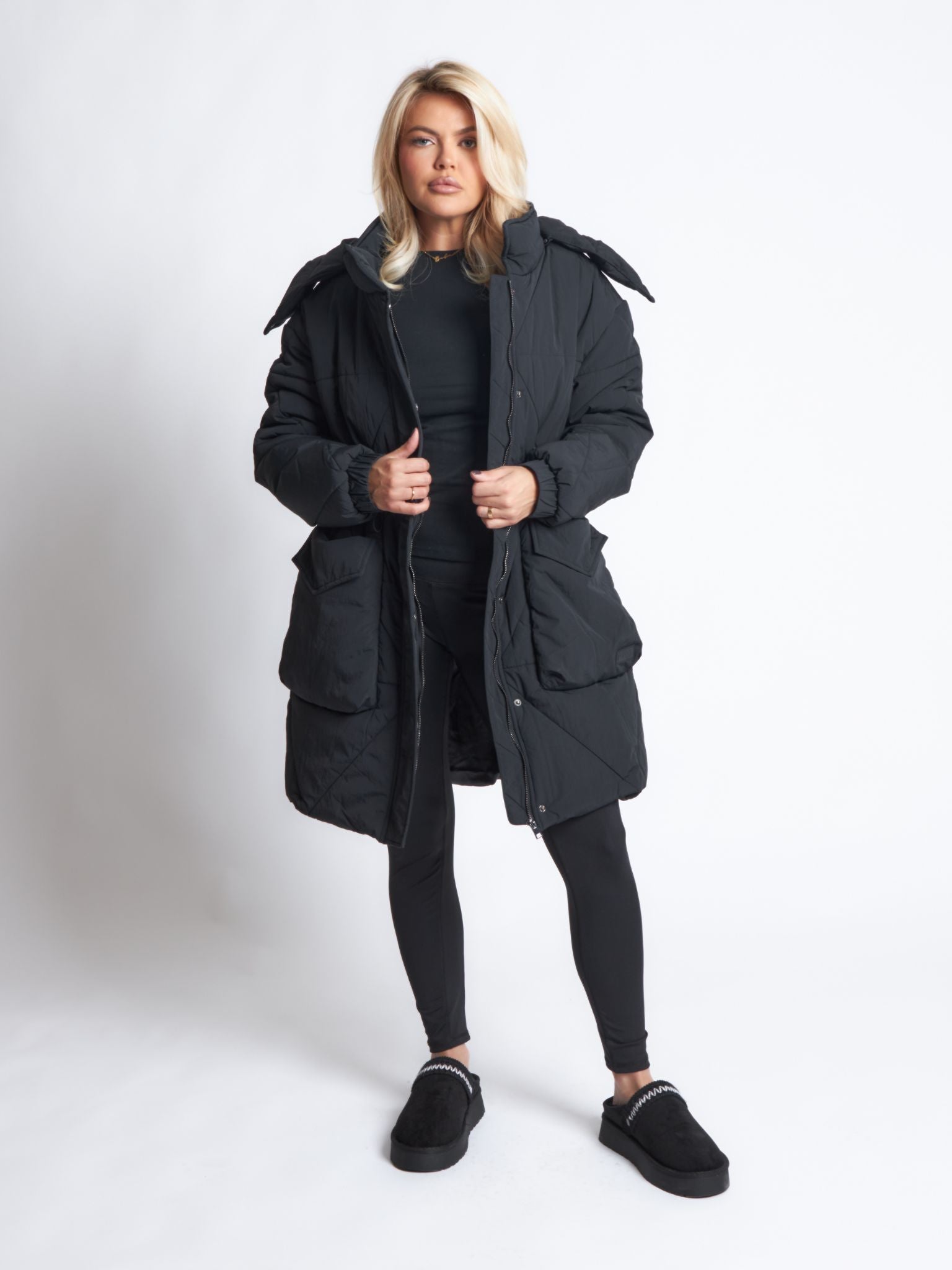 Pepper Girls Club Longline Oversized Puffer Jacket - Black