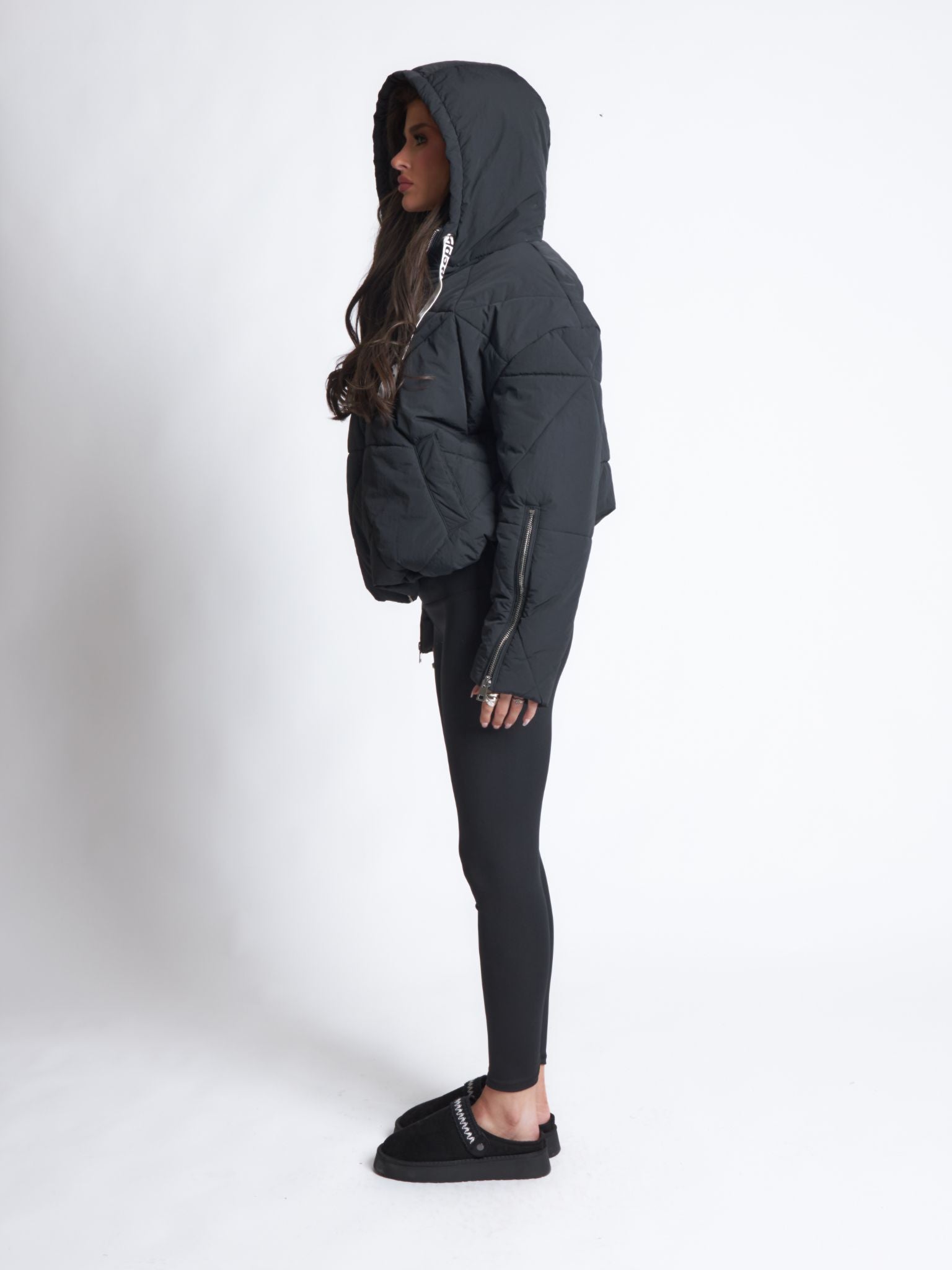 Pepper Girls Club Quilted Puffer Jacket - Black