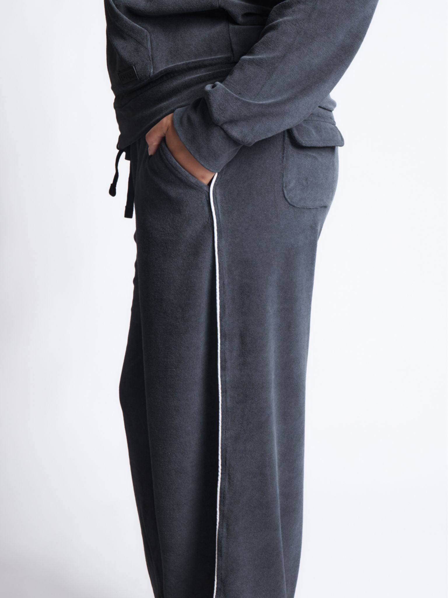 Pepper Girls Club Velour Acid Wash Pants - Black