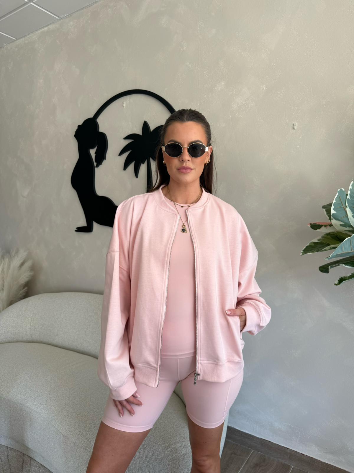 Two-Way Zip Bomber Jacket - Pink