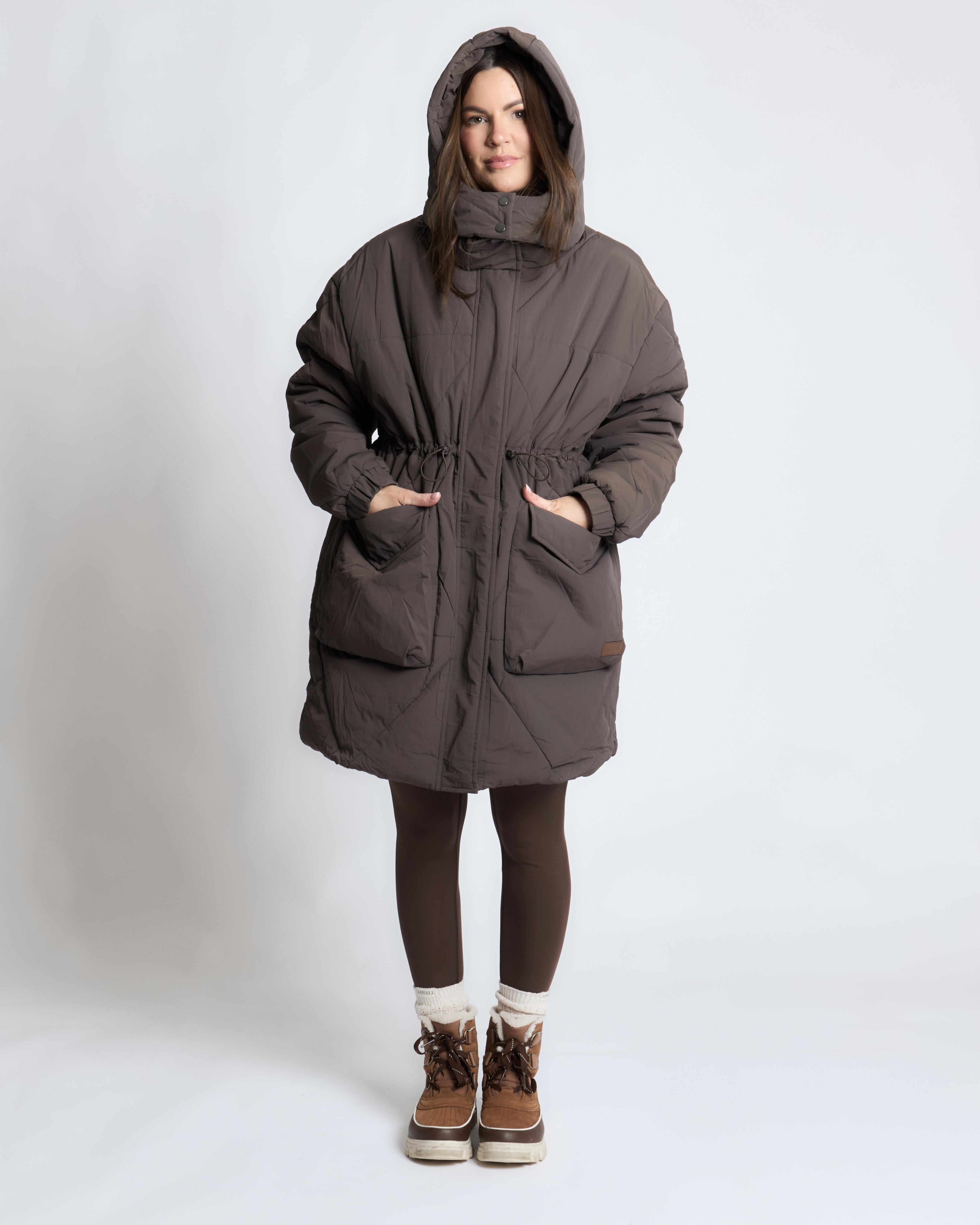 Longline Oversized Puffer Jacket - Brown