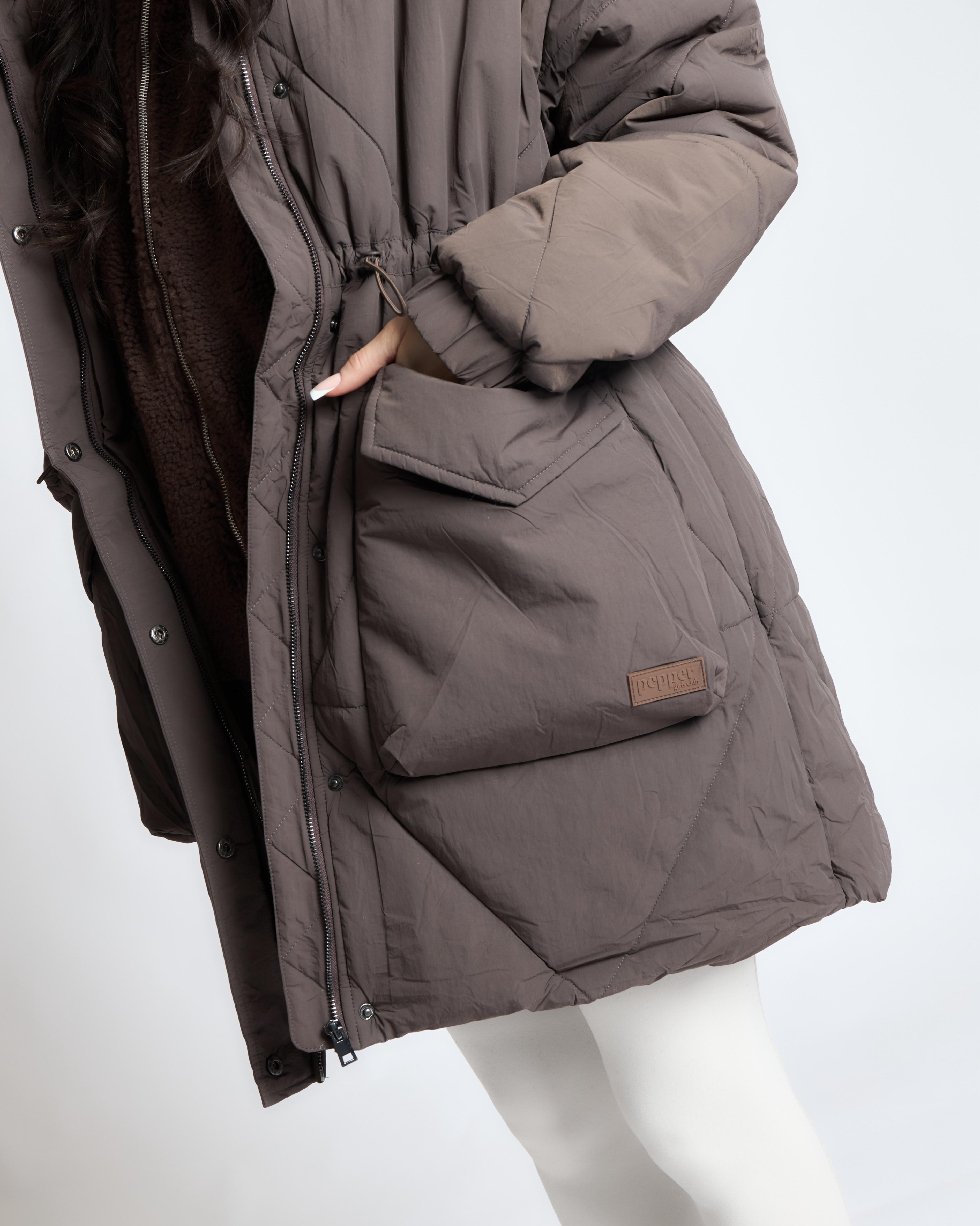 Longline Oversized Puffer Jacket - Brown