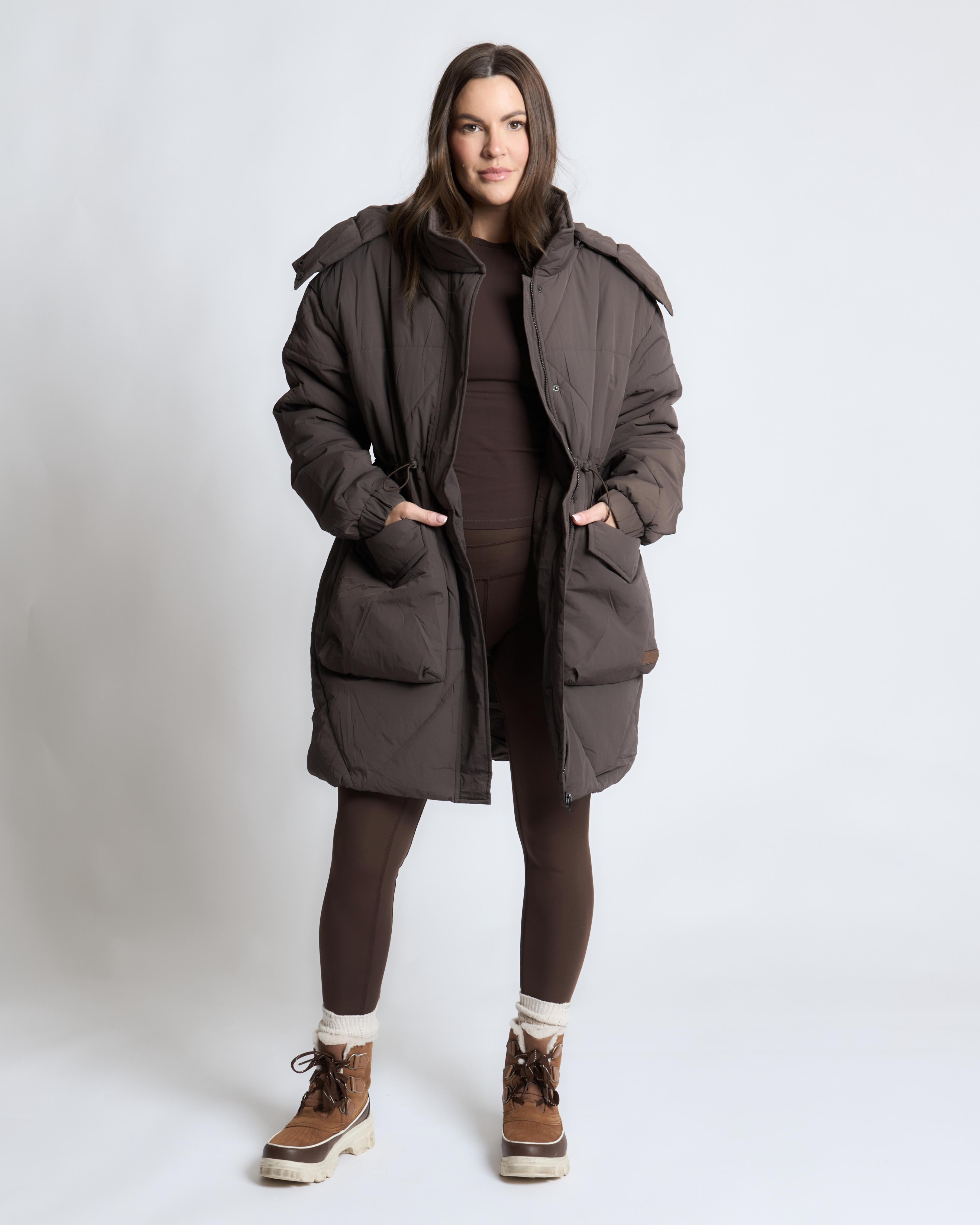Longline Oversized Puffer Jacket - Brown