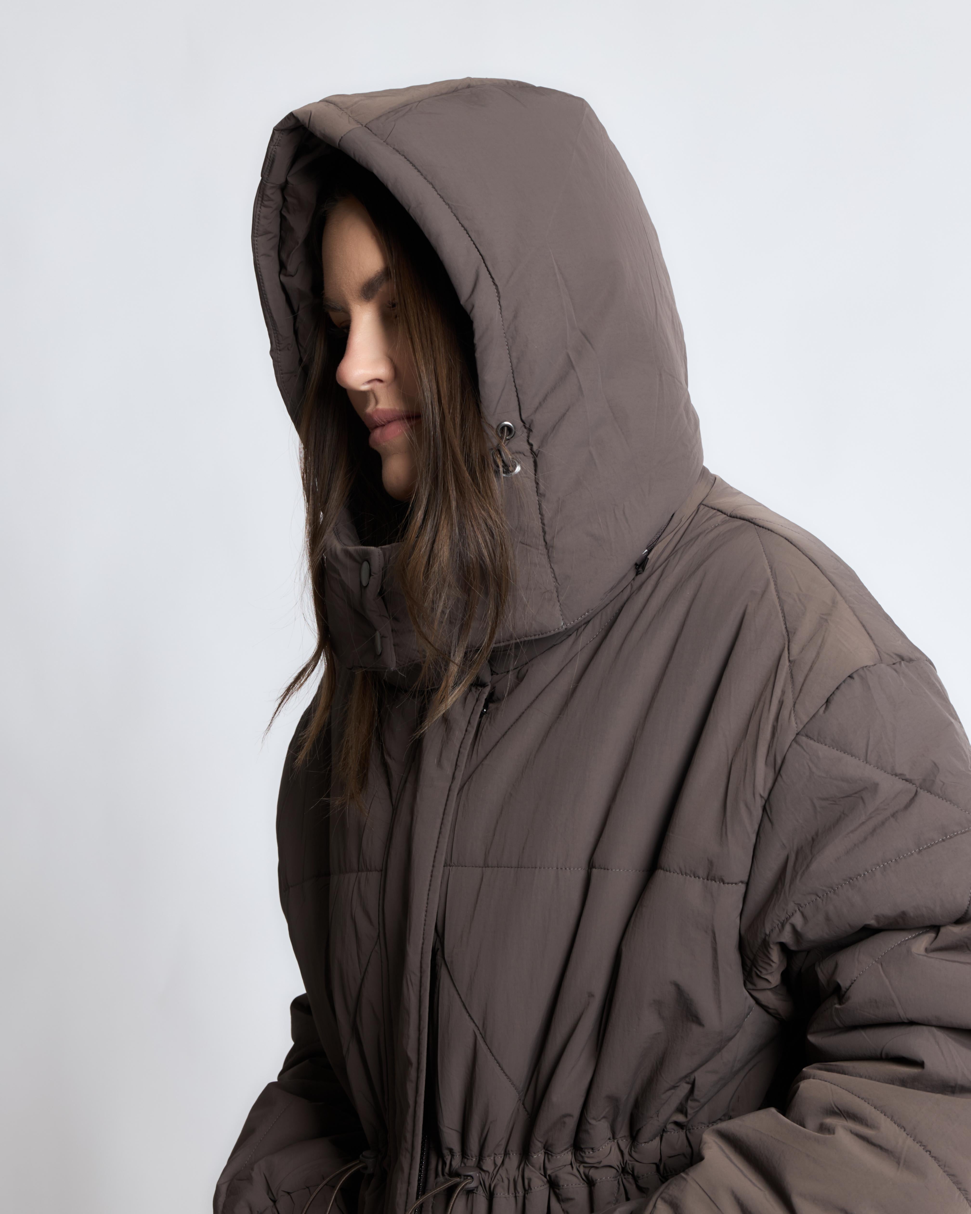 Longline Oversized Puffer Jacket - Brown