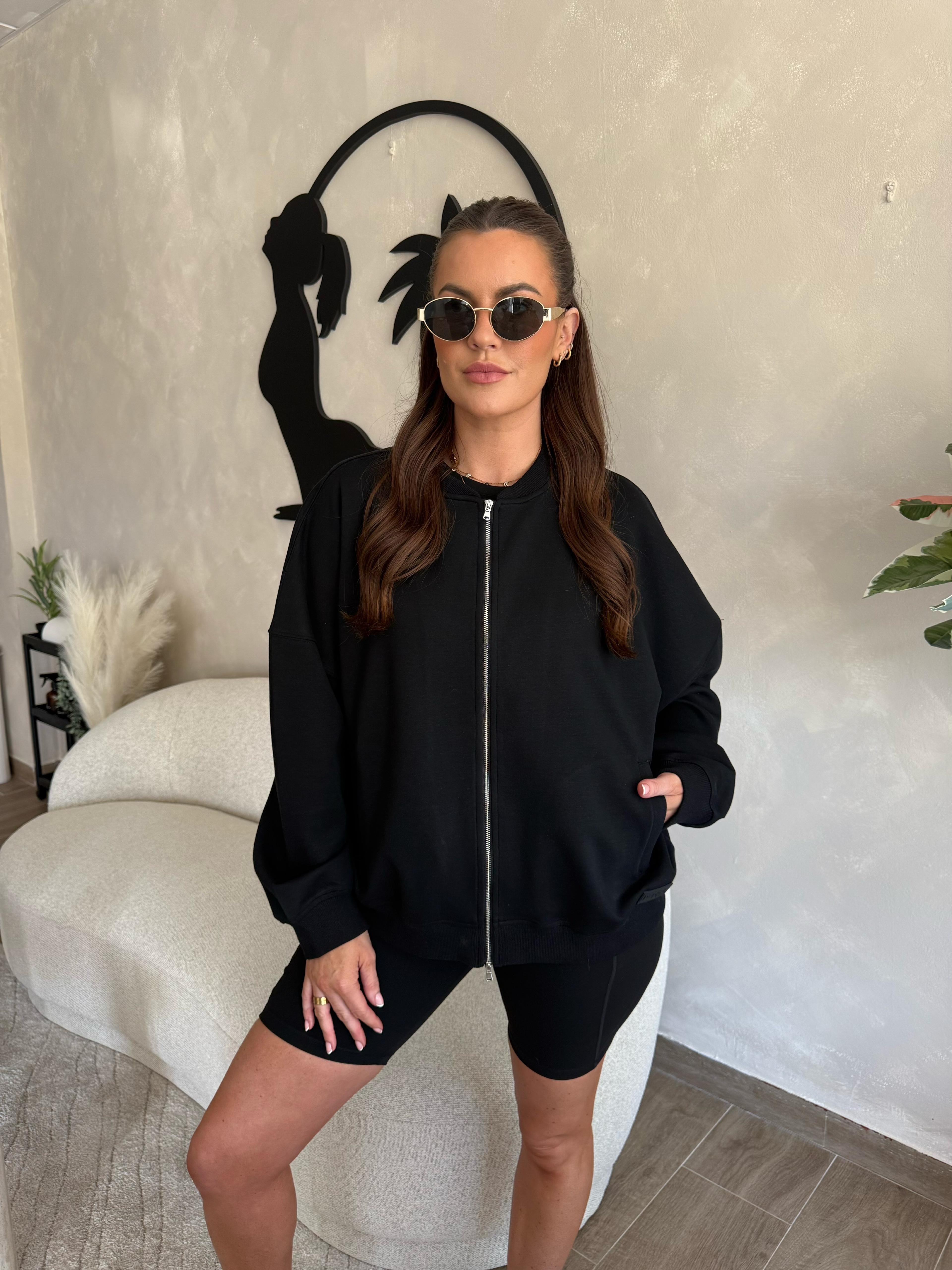 Two-Way Zip Bomber Jacket - Black