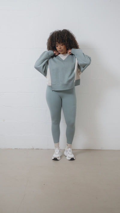 Pepper Girls Club Contrast Crew Neck Sweater - Sage - VIdeo