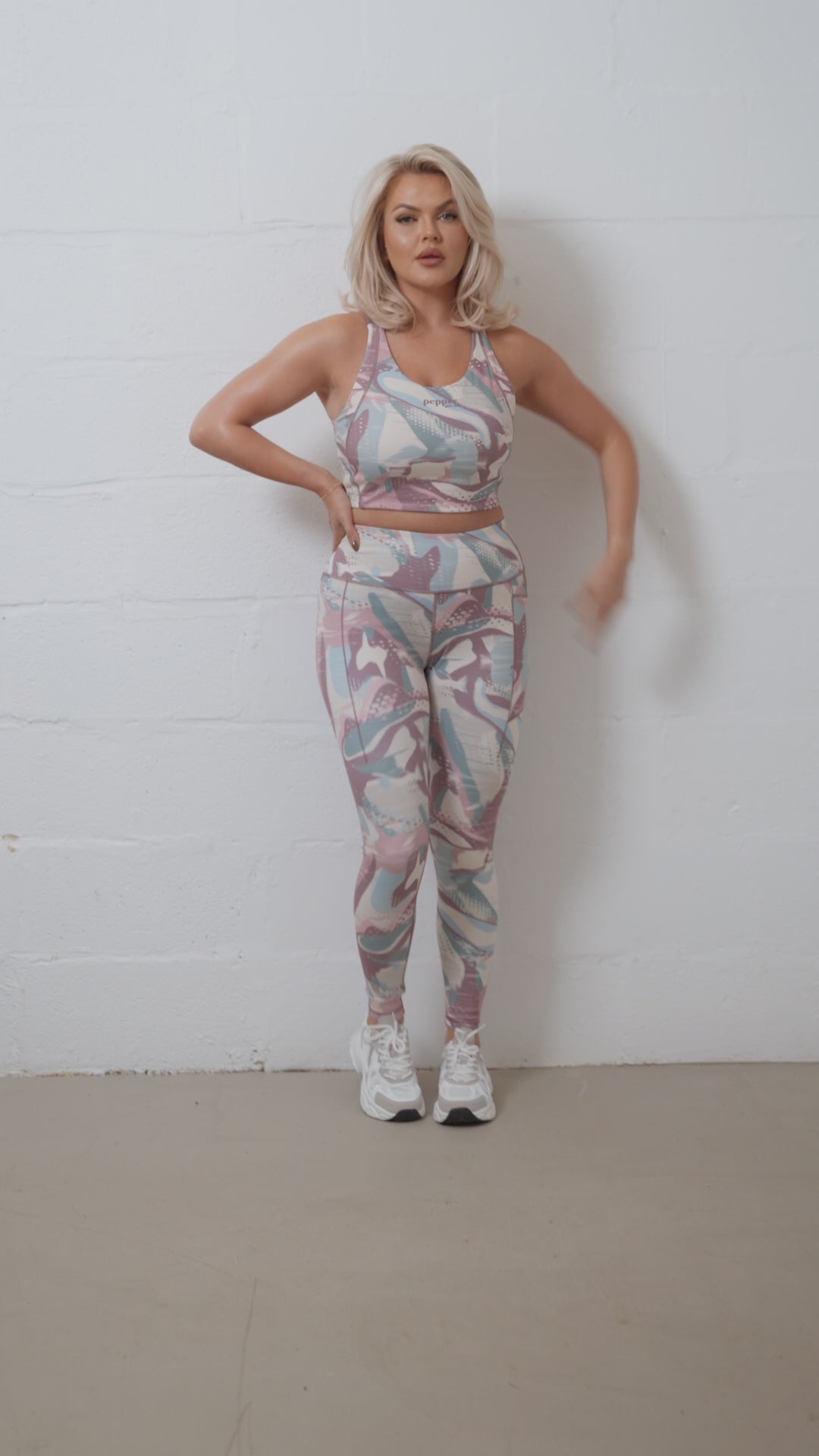 Pepper Girls Club Pastel Camo High Impact Sports Bra & 7/8 Leggings Set - Video