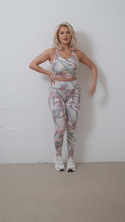 Pepper Girls Club Pastel Camo High Impact Sports Bra & 7/8 Leggings Set - Video