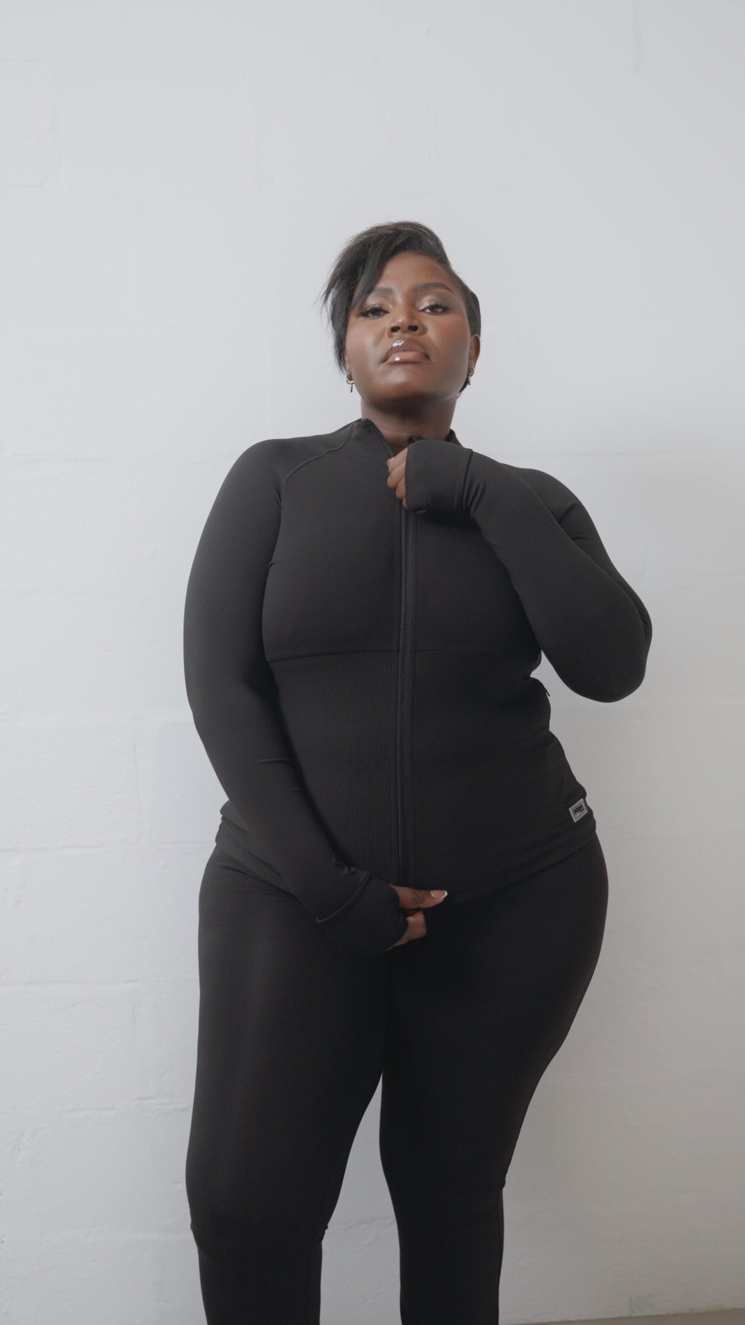 Pepper Girls Club Long Sleeved Sculpting Zip Up - Black - Video